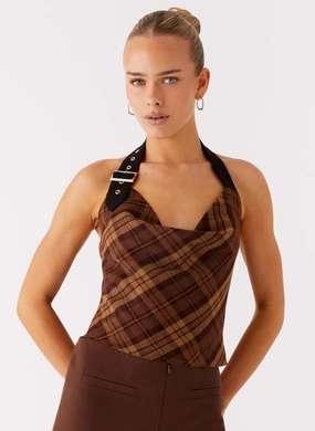 Stateside Cowl Top - Plaid FourWayStretchFabric