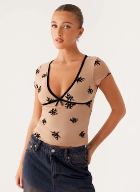 Contrast Stitch Detailing LowImpact Manufacturing Rocca Top - Nude