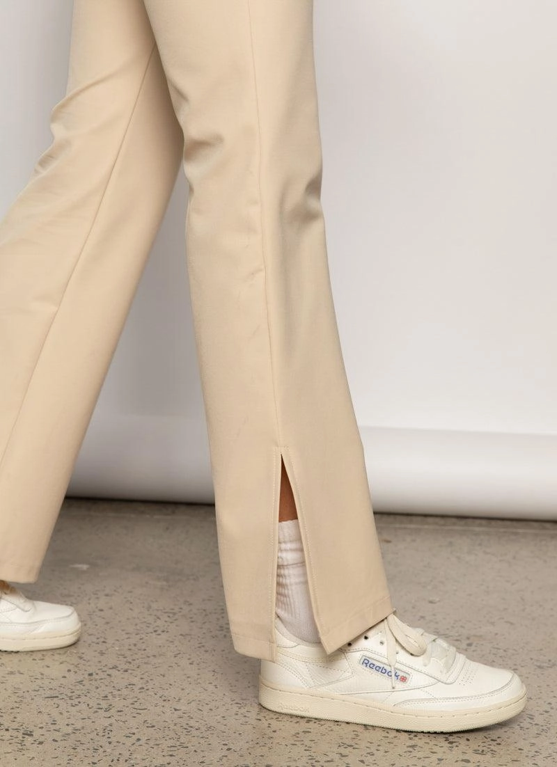 Double Layered Hem Ice Glider Pants - Beige
