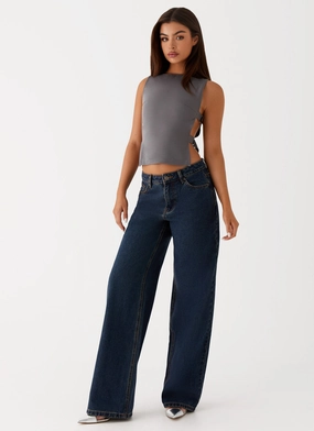 Stretch Material Perfect Fit Wear Keanna Low Rise Denim Jeans - Washed Denim