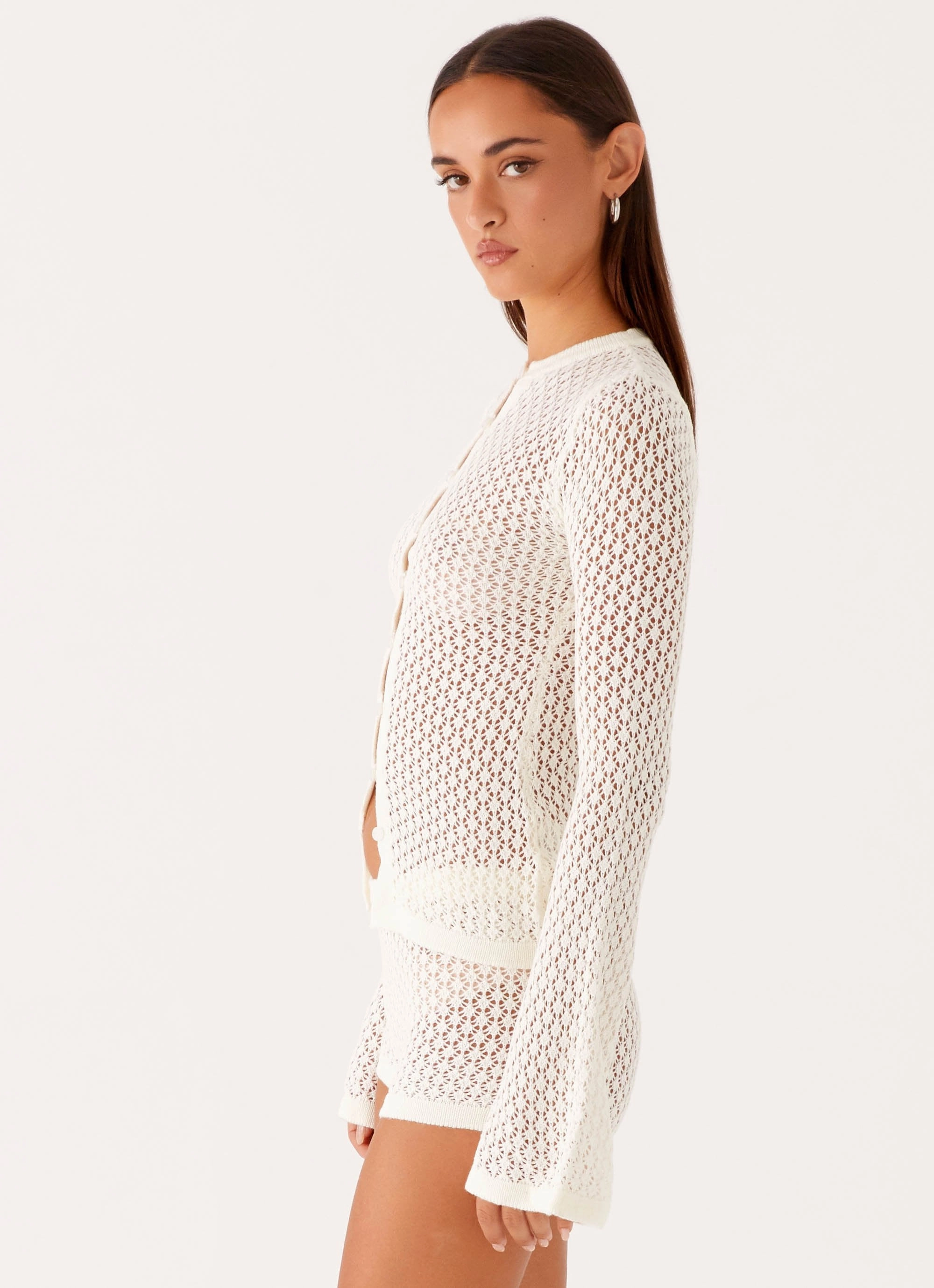 Draft Block Flexible Joint Articulation Molly Crochet Cardigan - Ivory