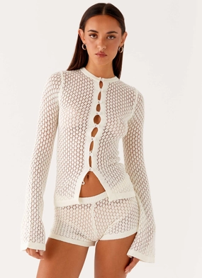 Easy Pack AdjustableDrawstring Molly Crochet Mini Shorts - Ivory