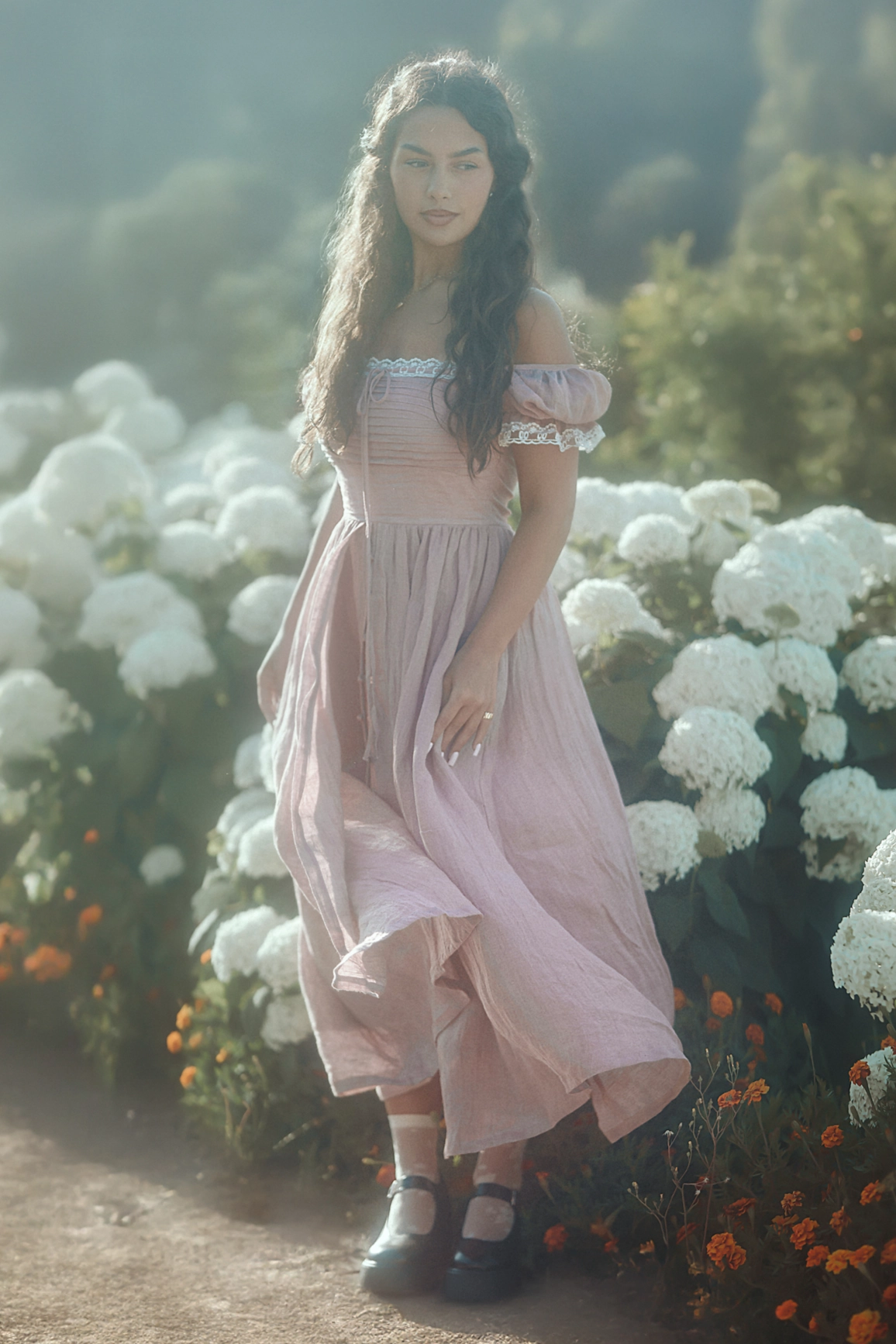 Monet Haze 26 | Fairy layered Linen Dress with pintucks Quick Fit Transitional Style