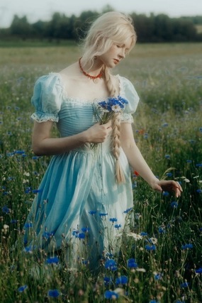 Abrasion Resistant Panels Monet Haze 26 | Fairy layered Linen Dress with pintucks
