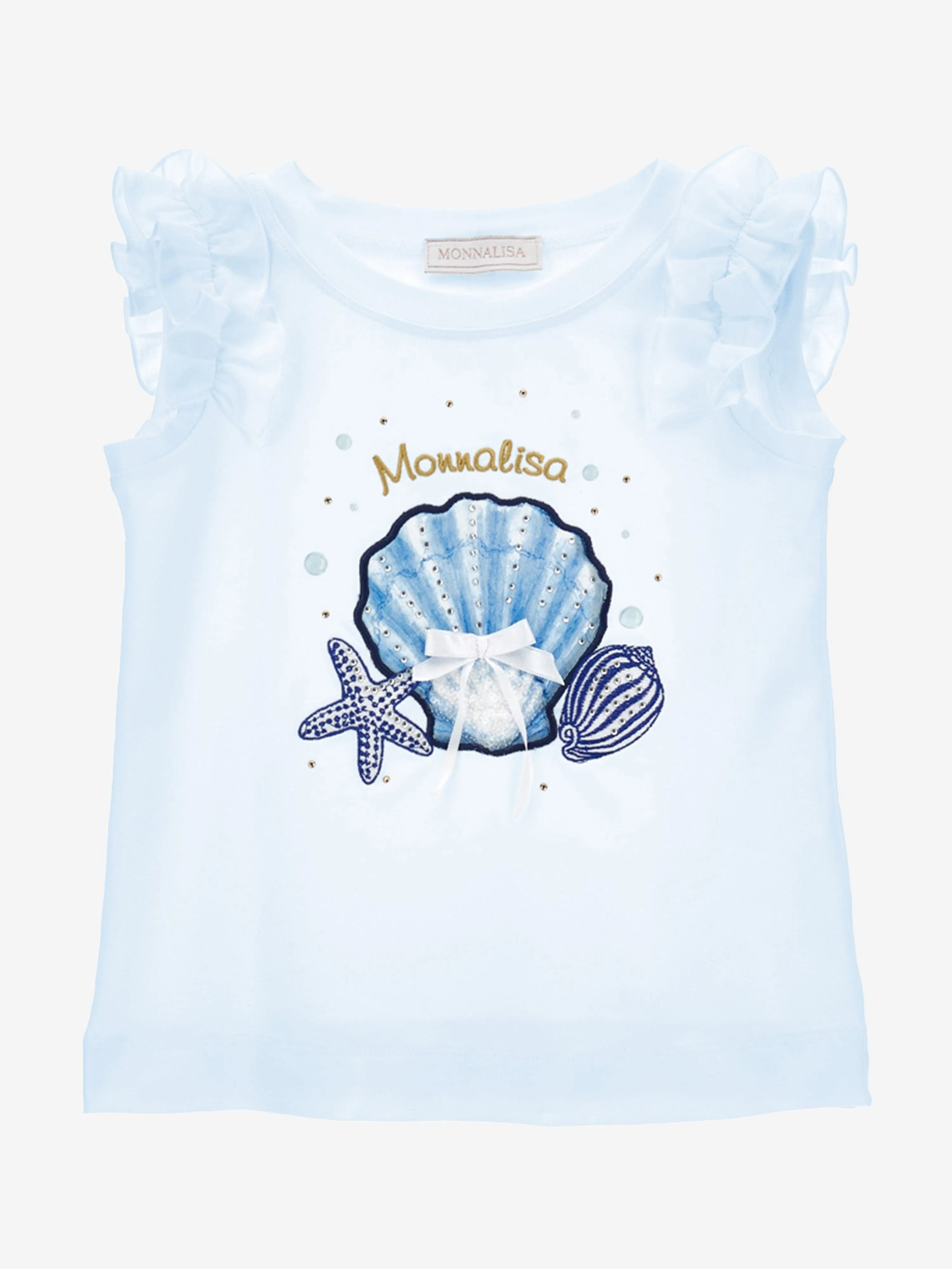 Monnalisa Girls Shell Ruffle T-Shirt in Blue