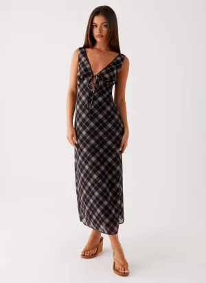 Gianna Midi Dress - Taupe Check Casual Silhouette Urban Chic