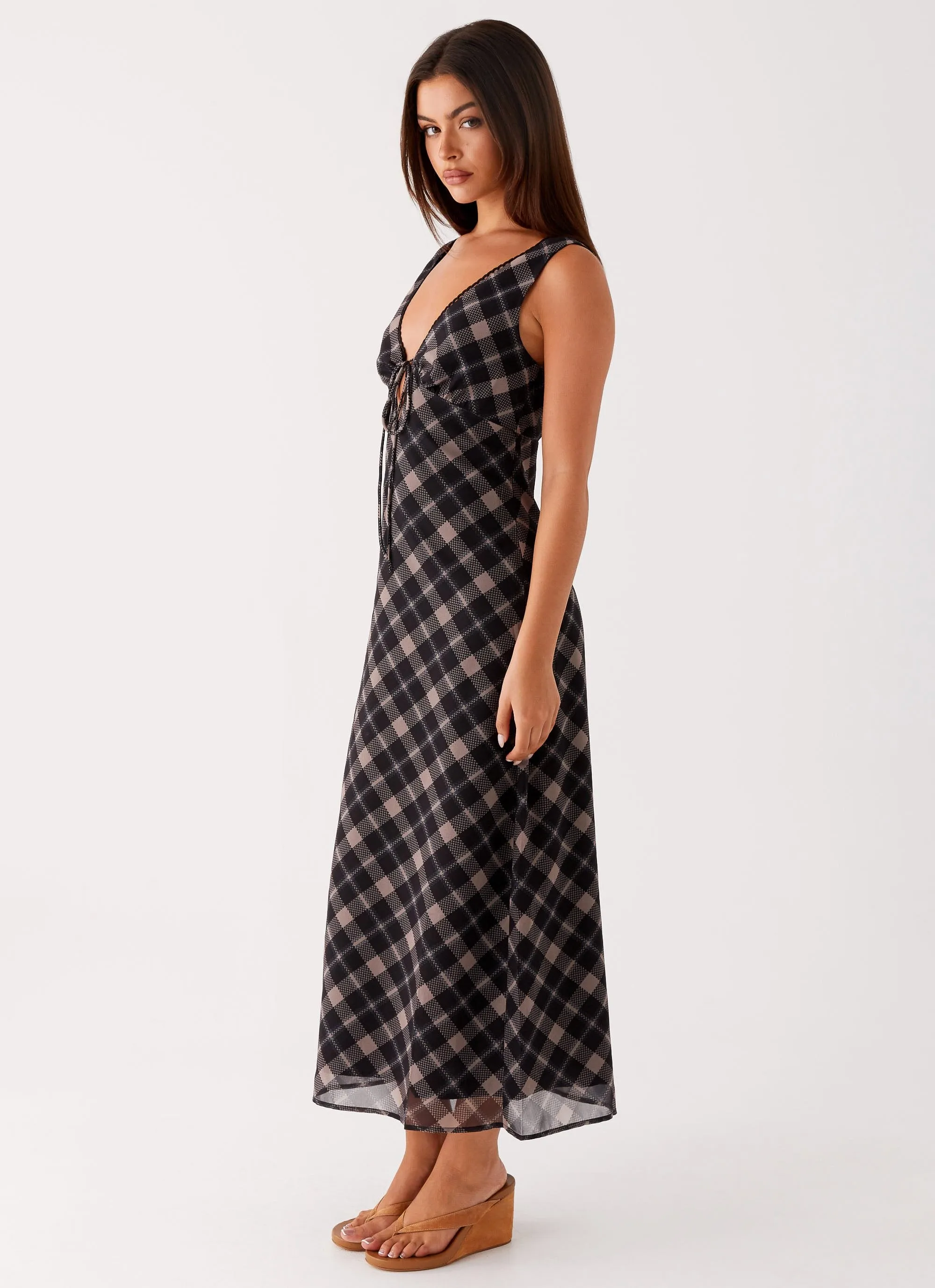 Gianna Midi Dress - Taupe Check Edgy vibes Elegant Fabric