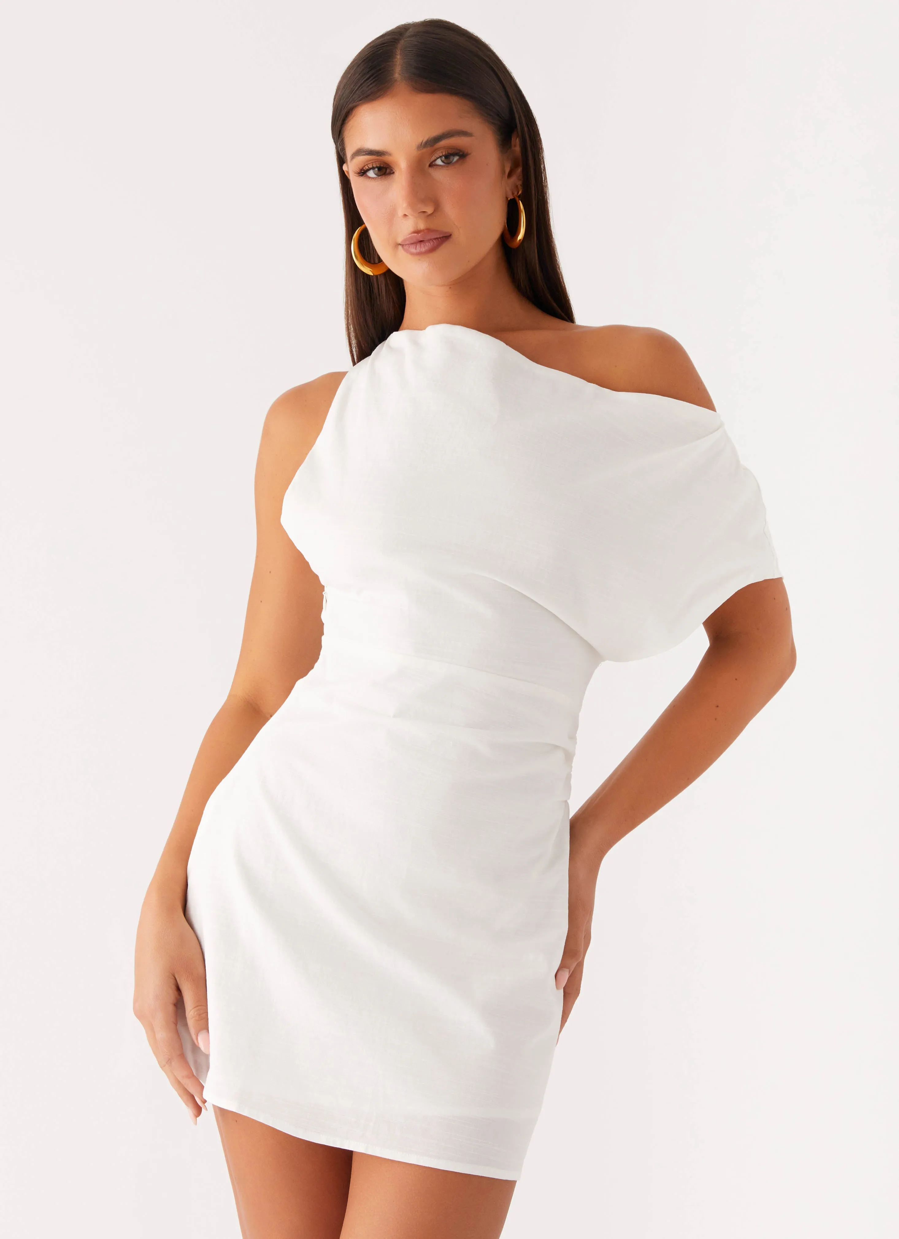 Moonlight Oasis Asymmetrical Mini Dress - Off White Reversible-Style