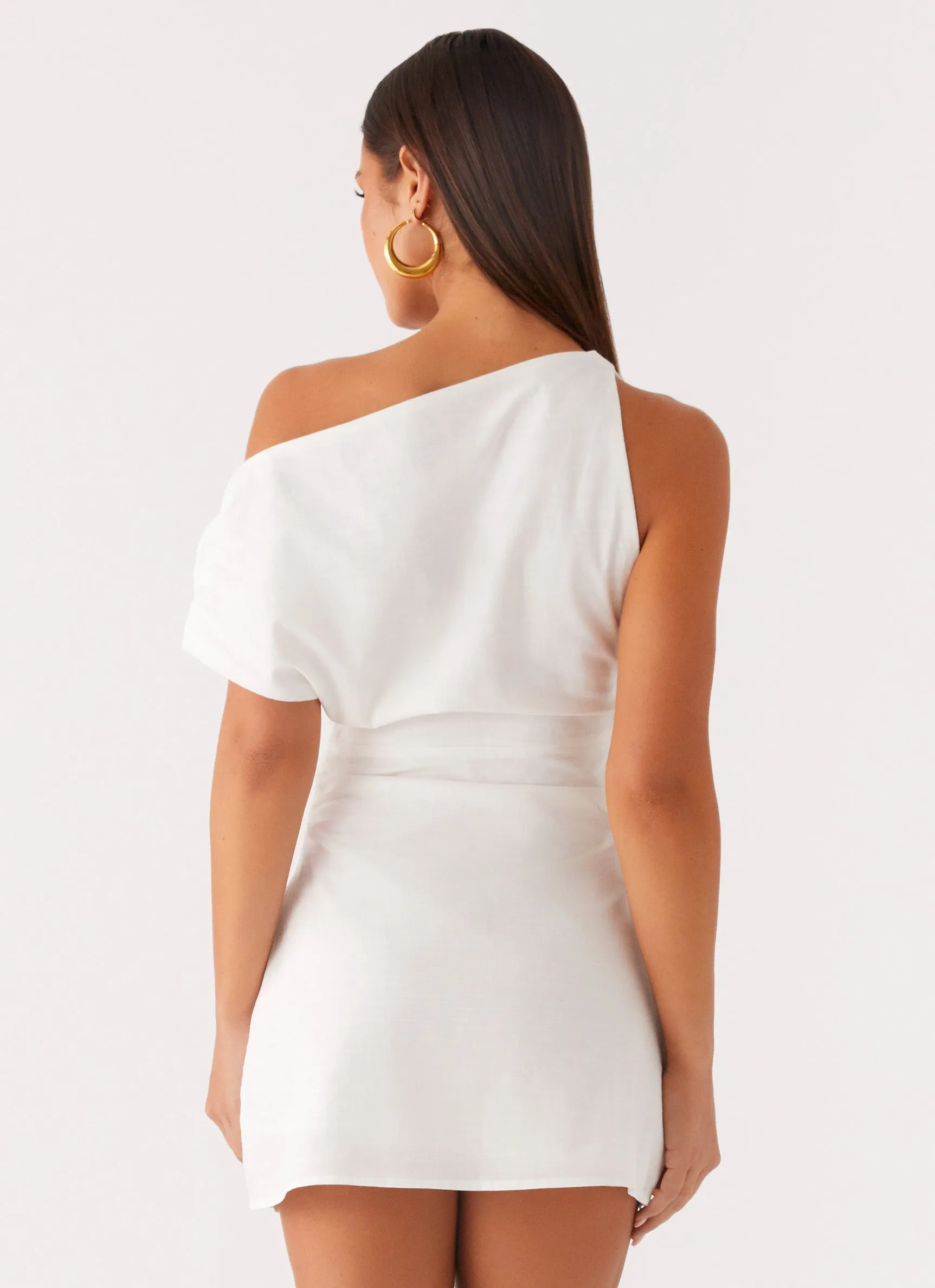 Moonlight Oasis Asymmetrical Mini Dress - Off White Thermal-Lined
