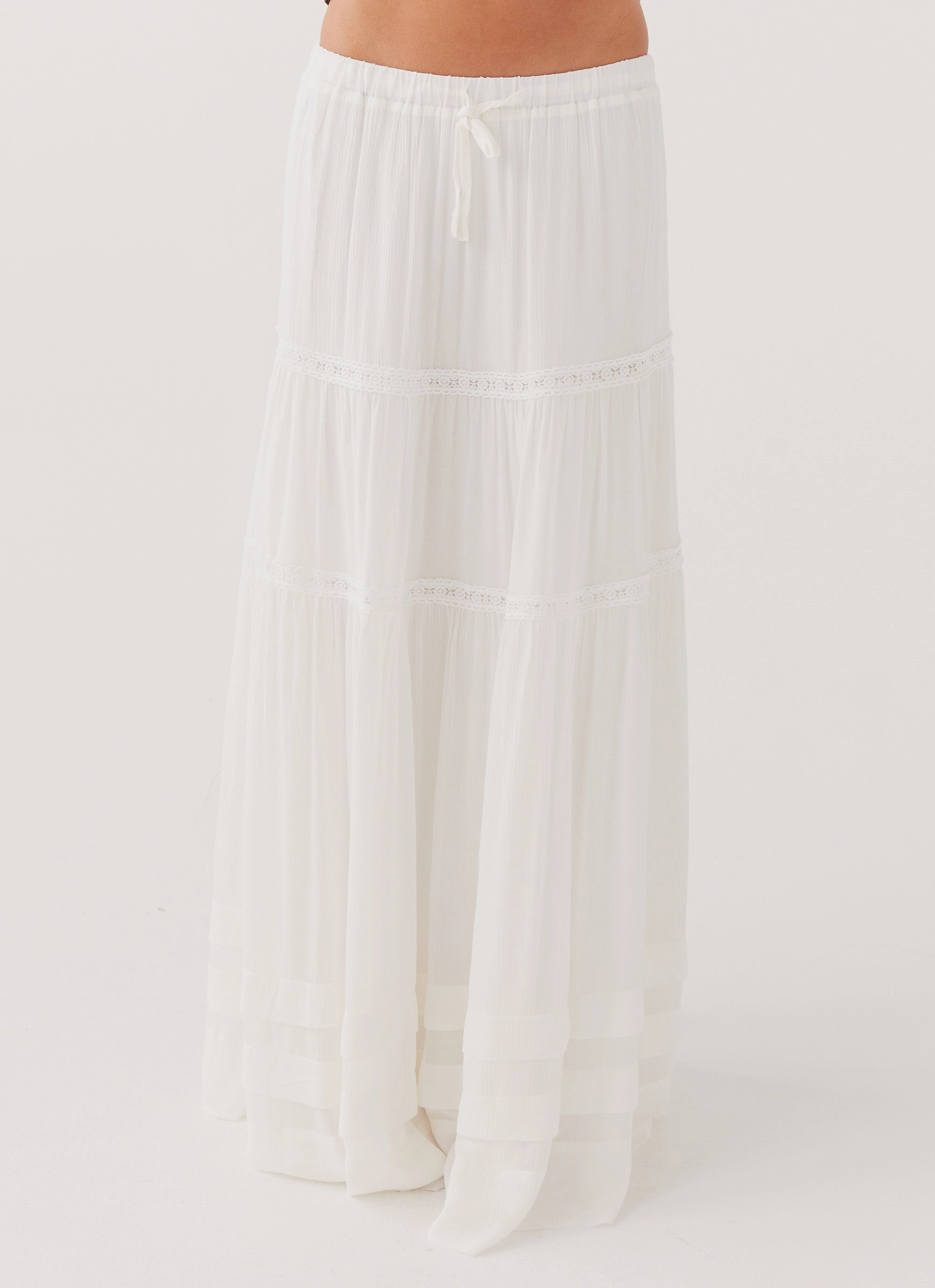 Timeless Layers Moonstone Tiered Maxi Skirt - White
