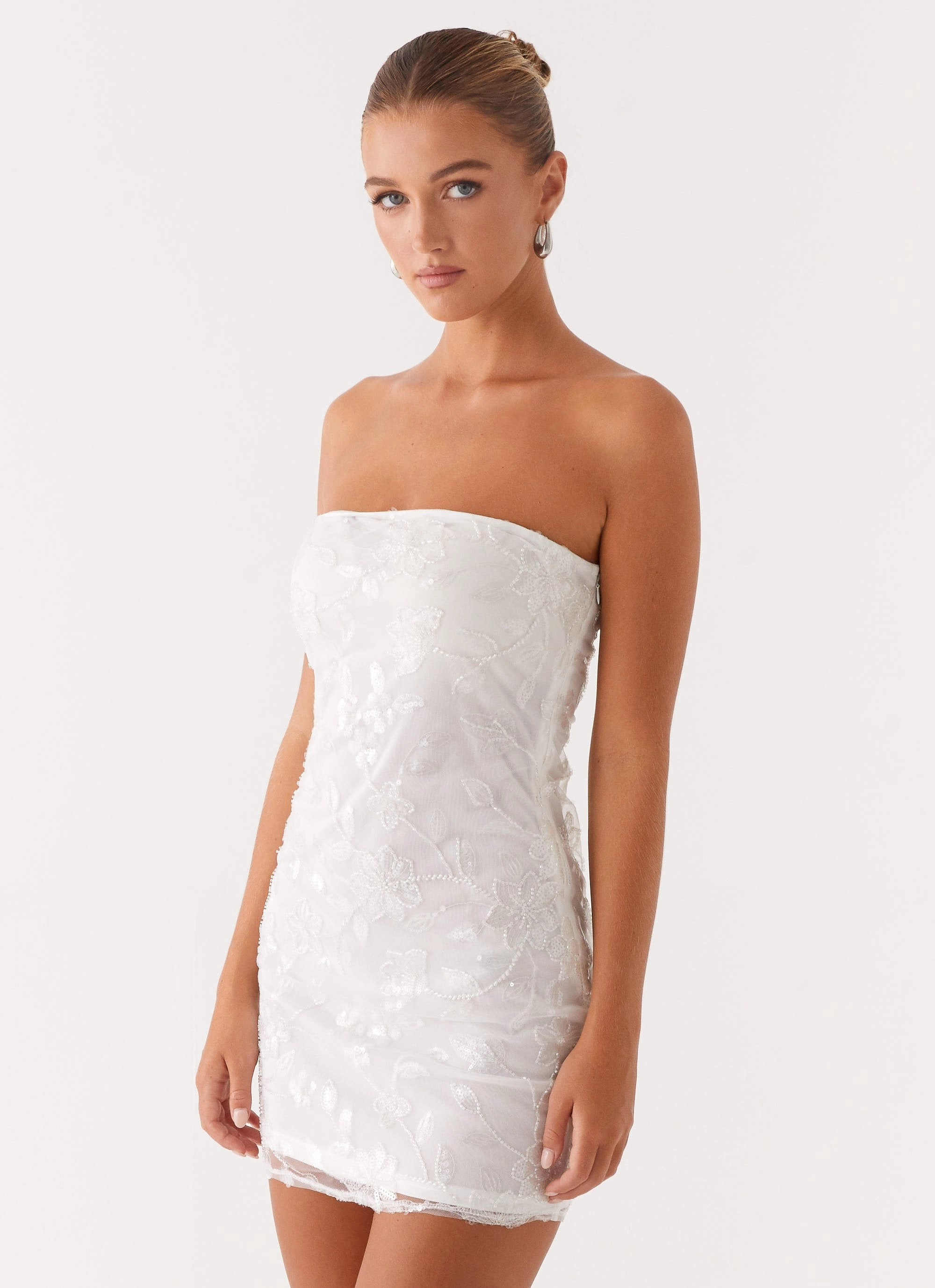 Perfect For Any Occasion Moorey Beaded Mini Dress - White Silver