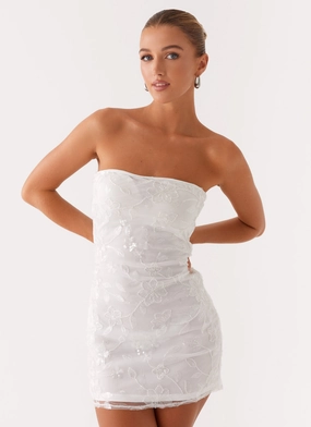 Soft Hue Effortless Pair Moorey Beaded Mini Dress - White Silver