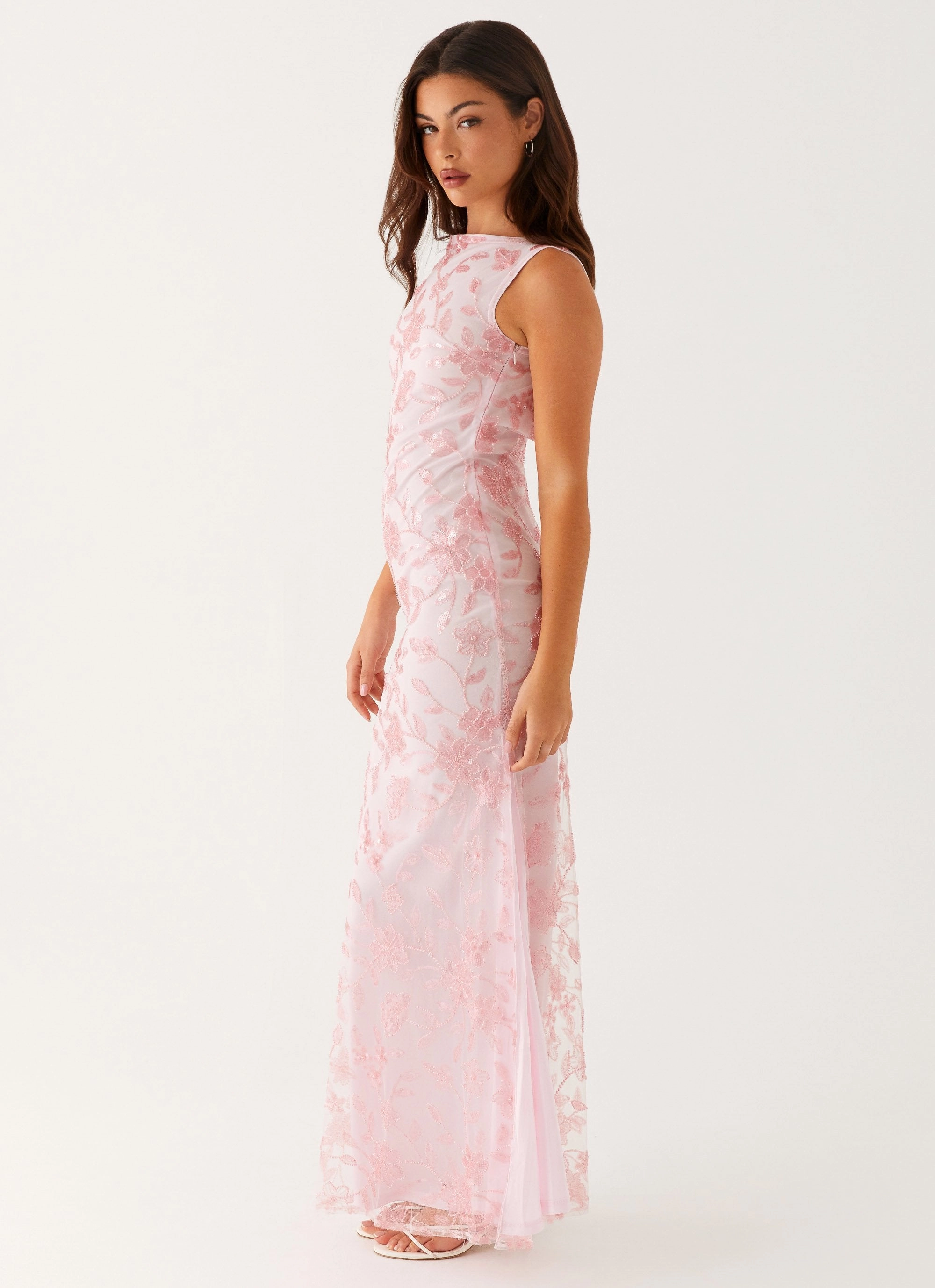 Classic Cut Moorey High Neck Maxi Dress - Pink