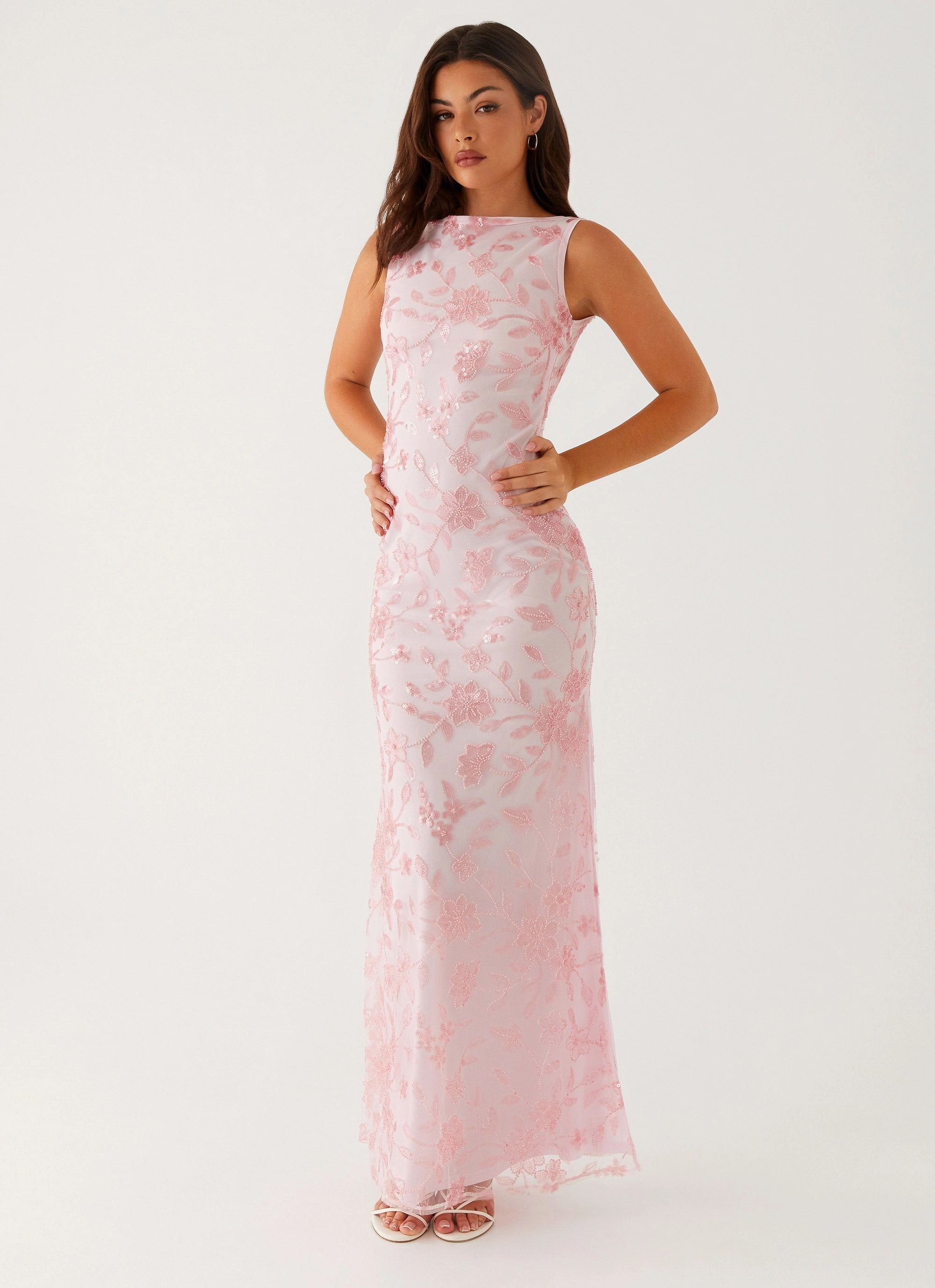 Moorey High Neck Maxi Dress - Pink DurableStitching