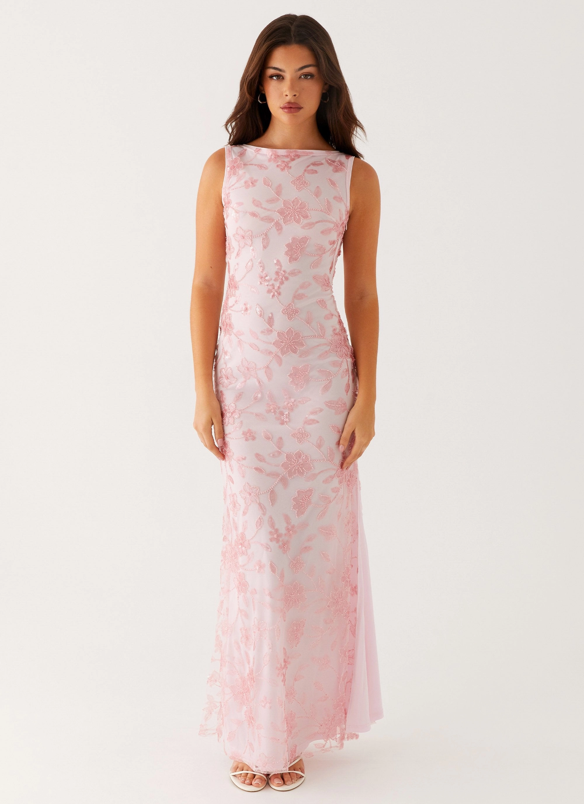 Sleeve Light Mood Glow Moorey High Neck Maxi Dress - Pink