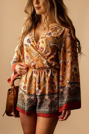 More To Love Long Sleeve Floral Romper (Orange)