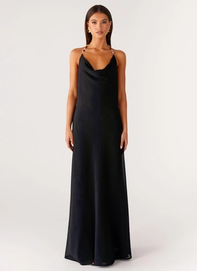 Comfortable and Flattering Morning Crush Cowl Maxi Dress - Black