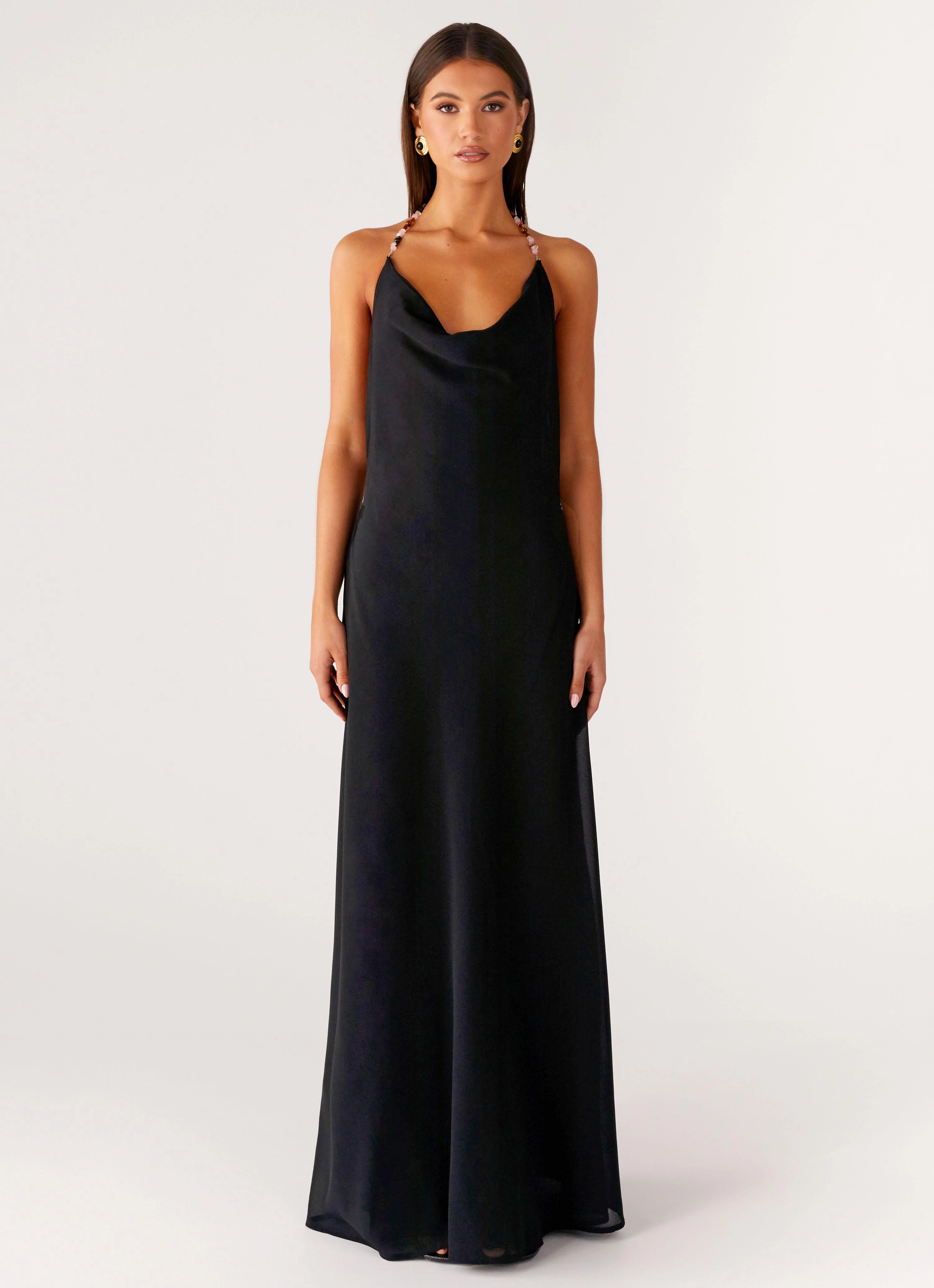 Comfortable and Flattering Morning Crush Cowl Maxi Dress - Black