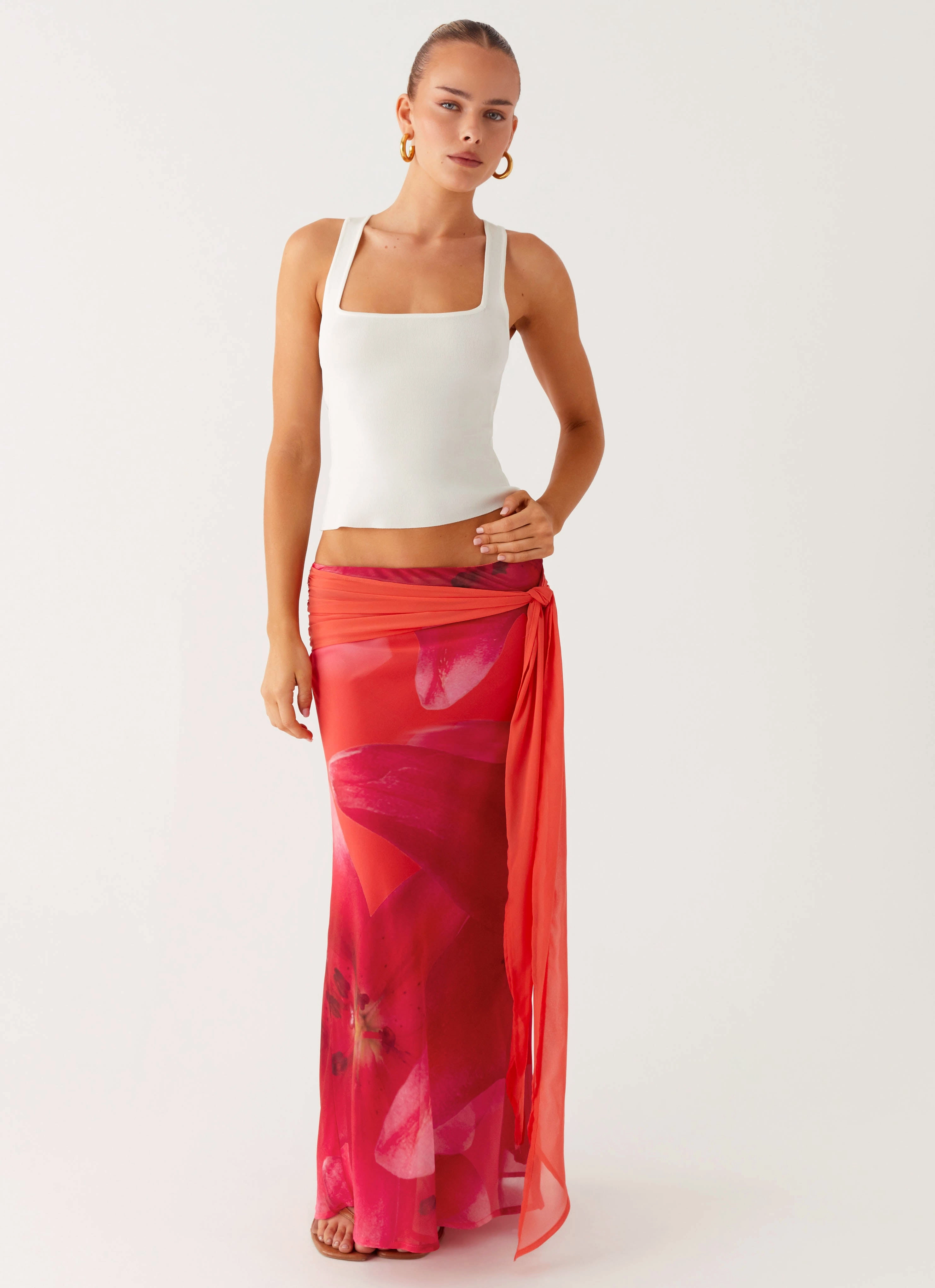 Raya Maxi Skirt - Peach Watermelon Flower Chilly Weather Wear Moisture Management