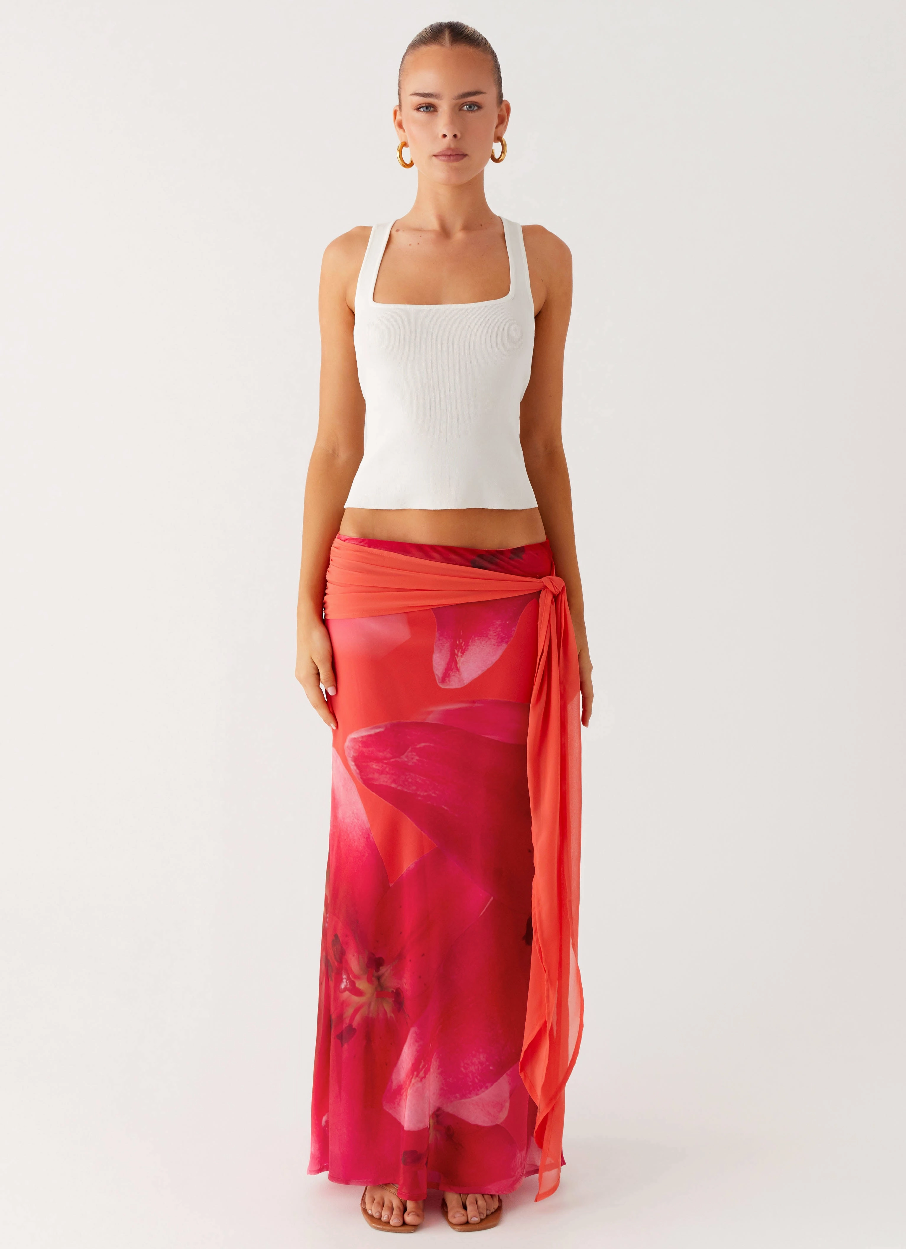 Raya Maxi Skirt - Peach Watermelon Flower Sustainable Material Blend