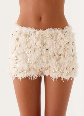 Durable Stitching Candy Sequin Mini Shorts - White