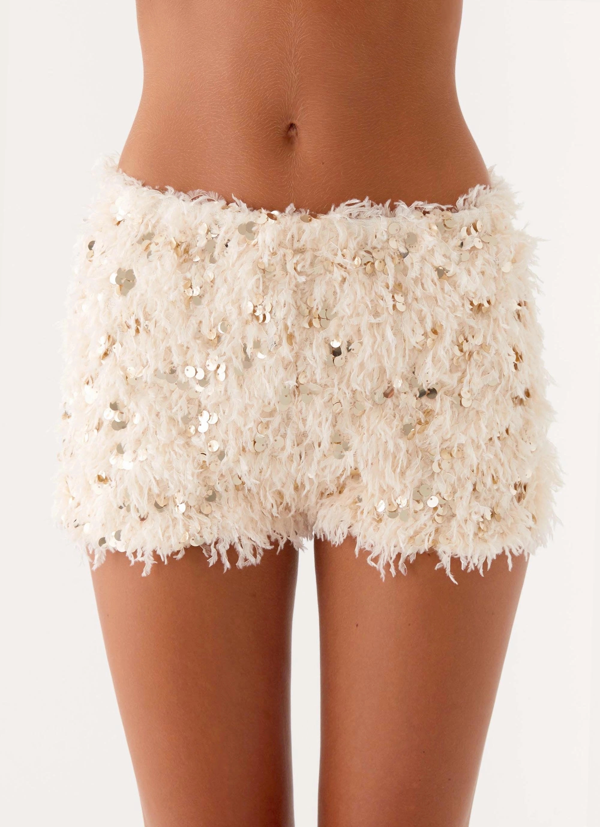 Durable Stitching Candy Sequin Mini Shorts - White
