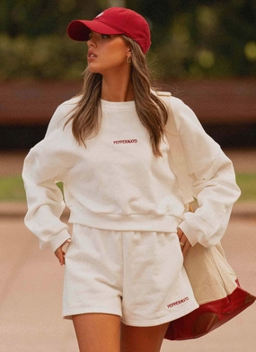 Durable zipper pull Breathable Outer Shell Signature Cropped Sweatshirt - Ivory