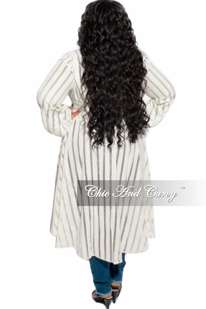Long Use Final Sale Plus Size Sheer Button High-Low Duster in Ivory