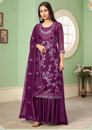 Multi Thread Enticing Purple Georgette Palazzo Salwar Suit