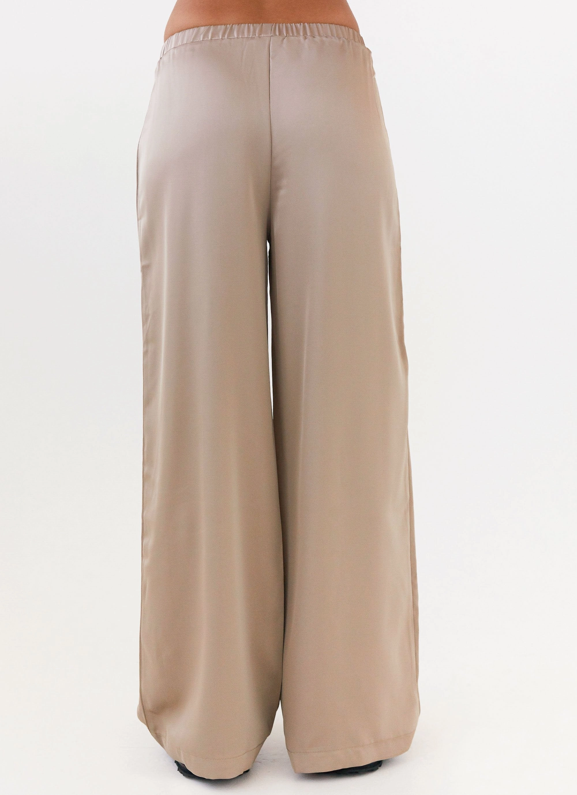 Fitted Style Elastic waist Palm Cove Satin Pants - Mushroom