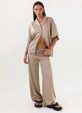 Durable Wear Tall Length Palm Cove Satin Pants - Mushroom