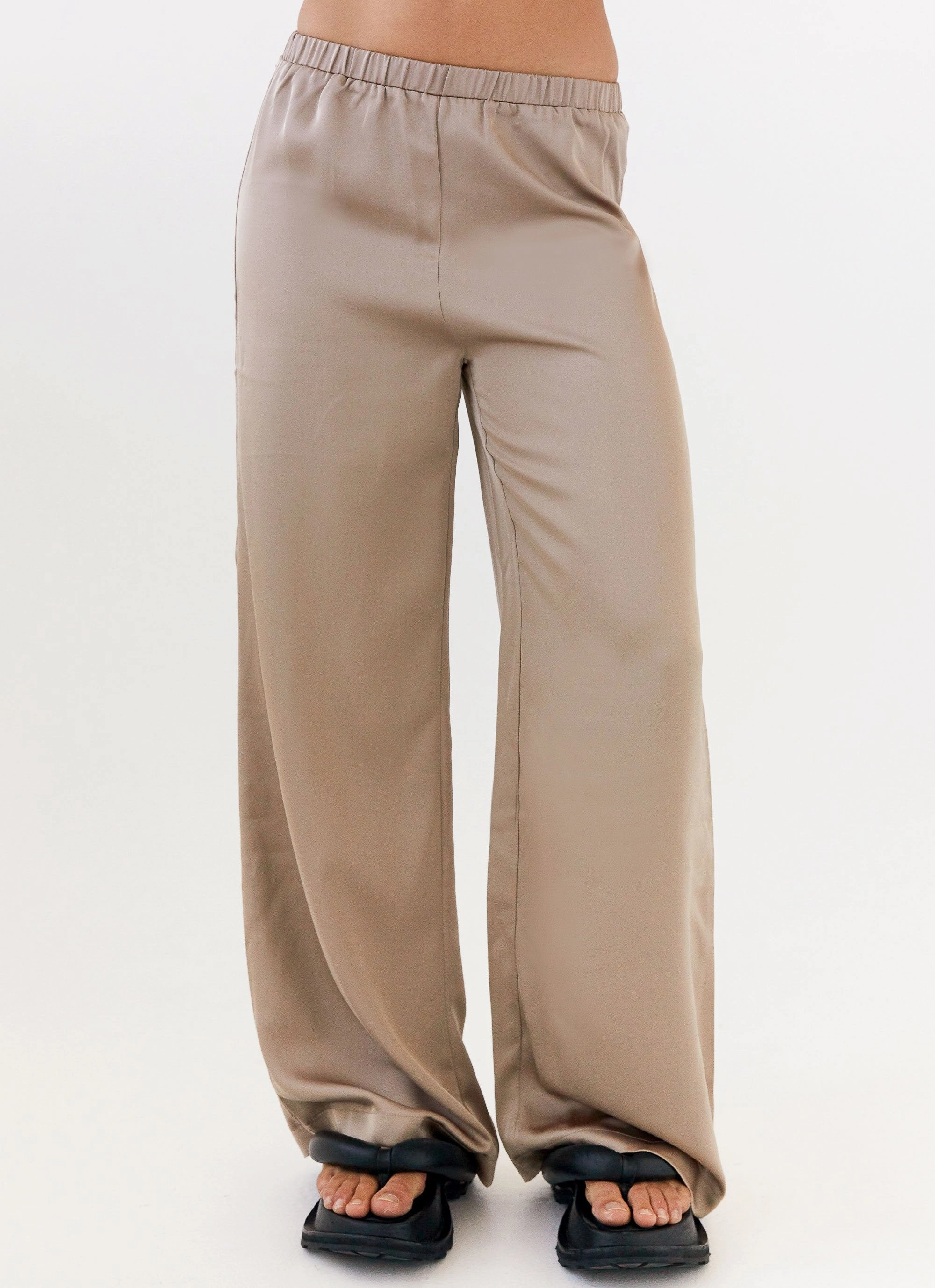 Palm Cove Satin Pants - Mushroom Comfortable Layering