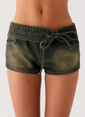 Stretch Flex Comfort Fit Wear Vivia Denim Micro Shorts - Washed Khaki