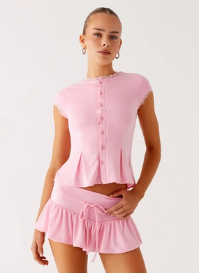 NonChafe Tag Placement Landon Button Up Top - Pink