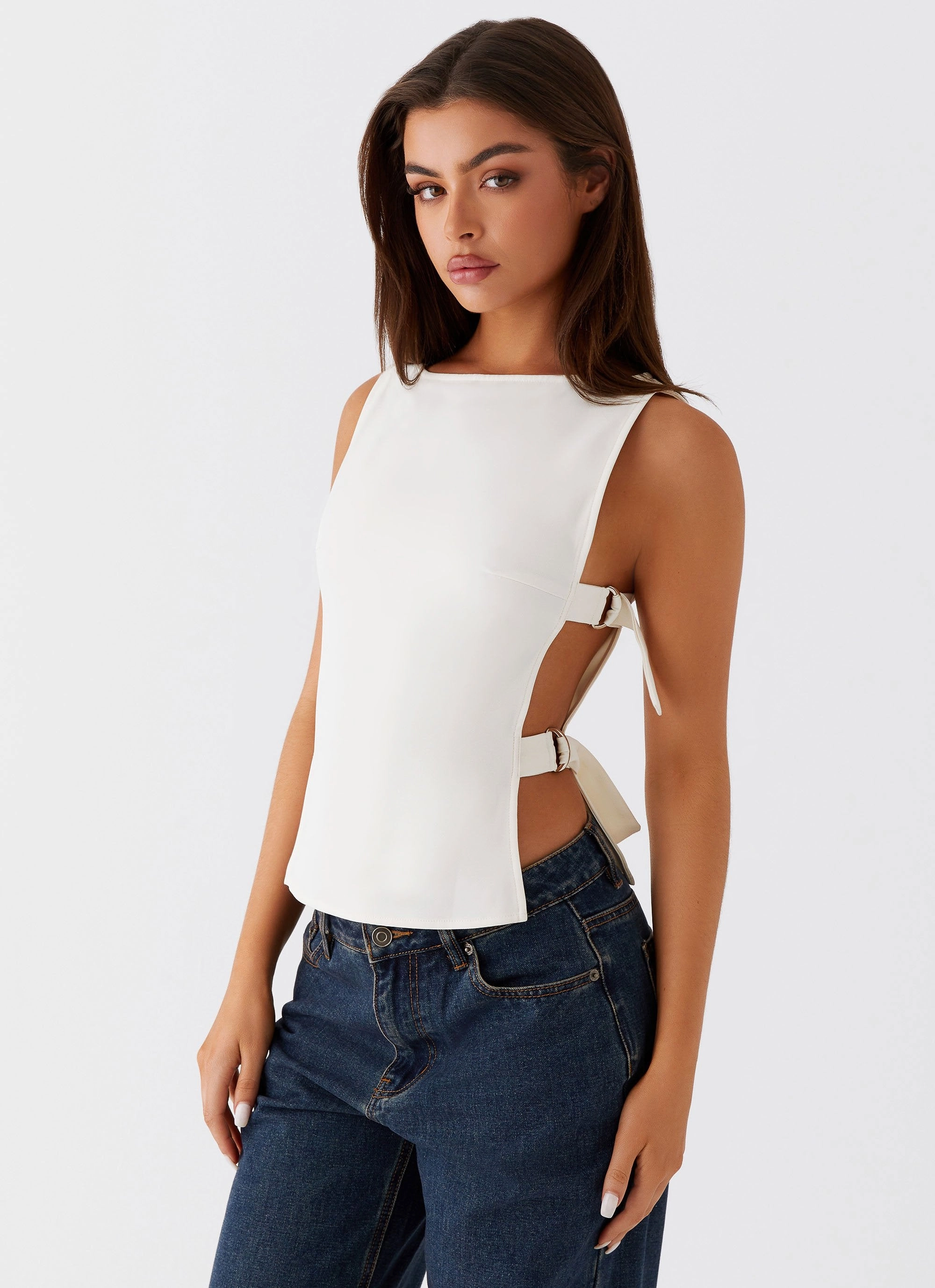 VentilatedArmholes SecurePockets Cherish You Buckle Top - White