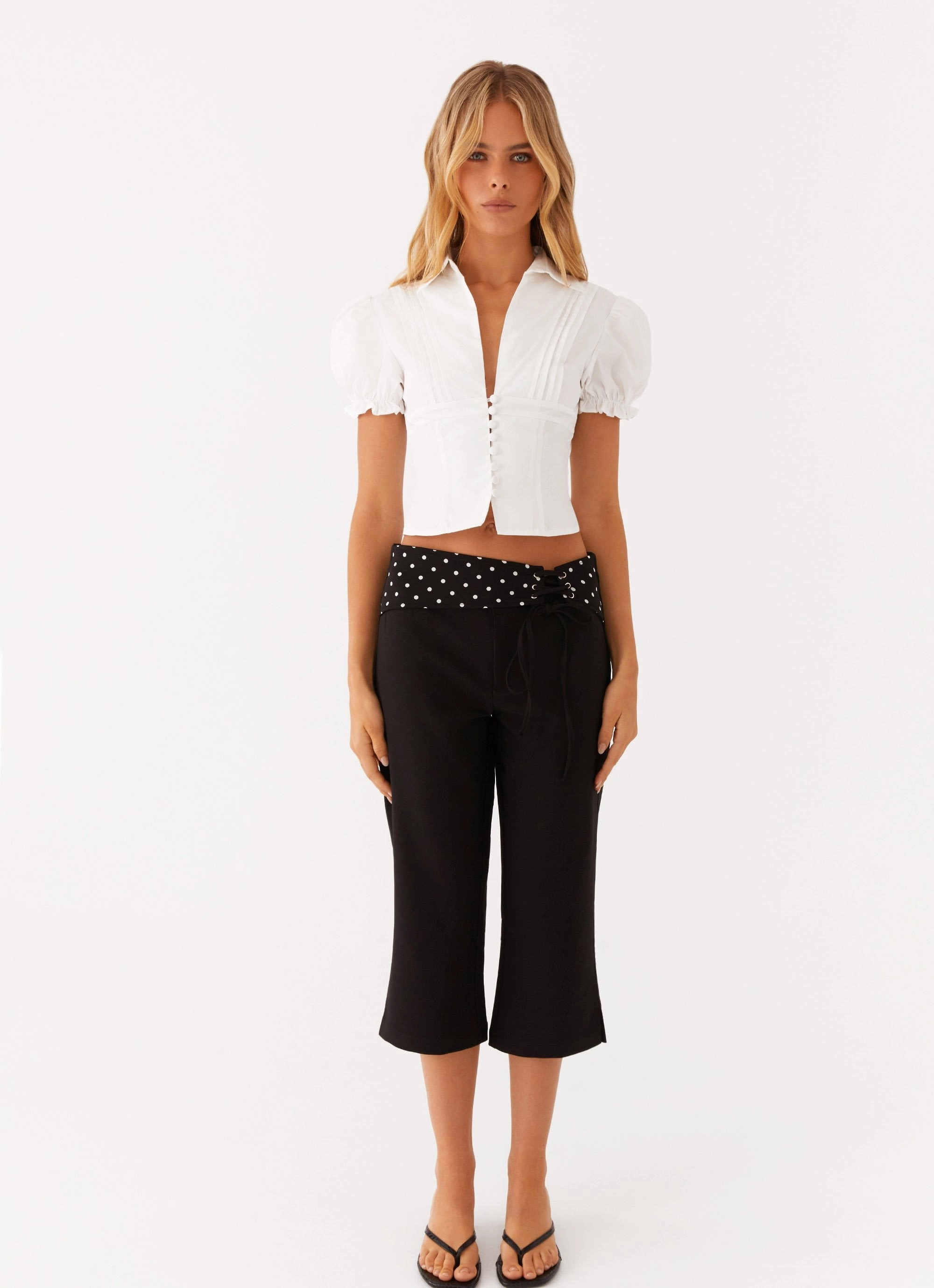 High Density Knit Trendy Sweater Gloria Button Up Shirt - White