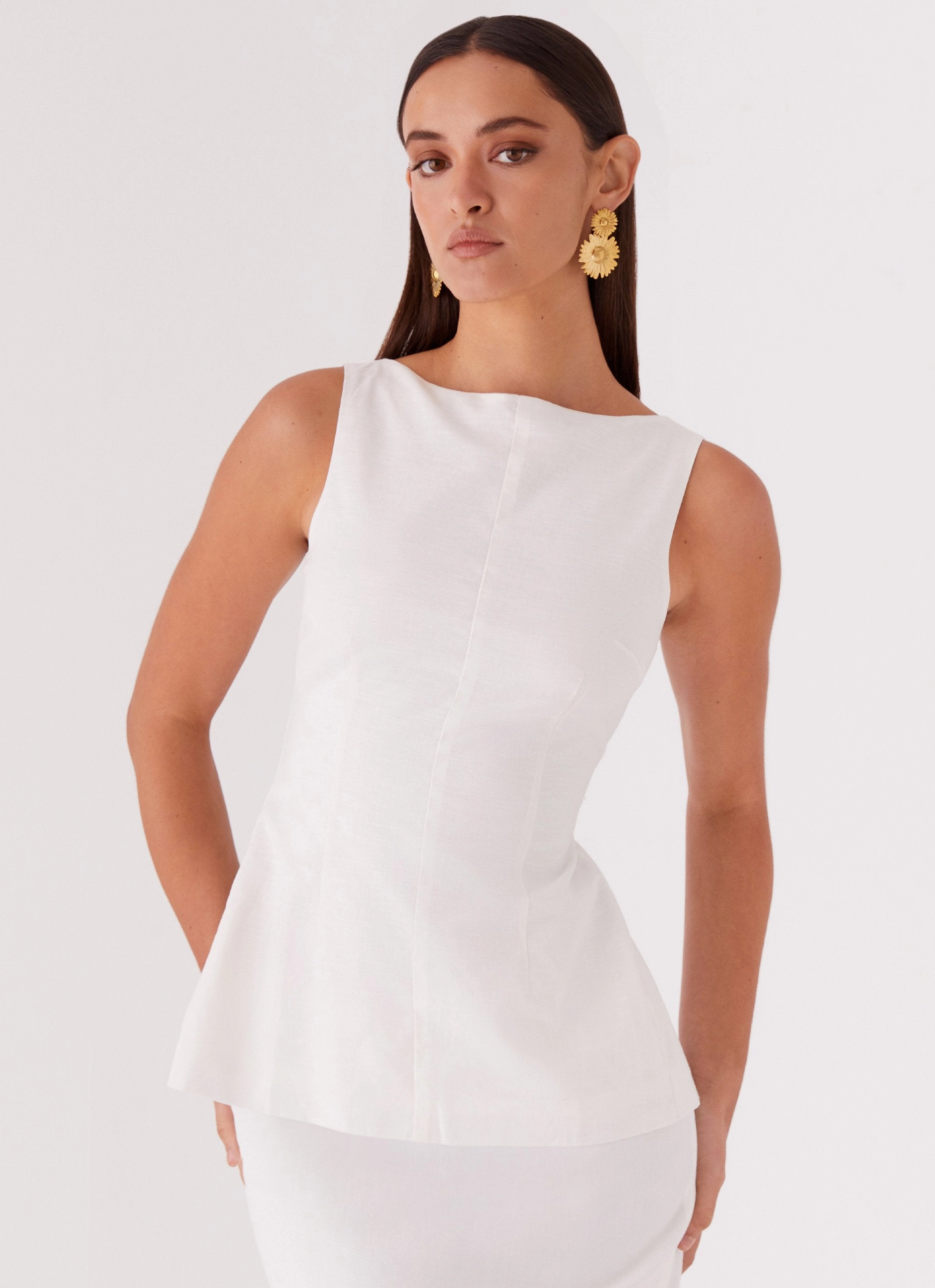 Biodegradable Fiber Blend LatticeKnit Mooney Linen Top - White