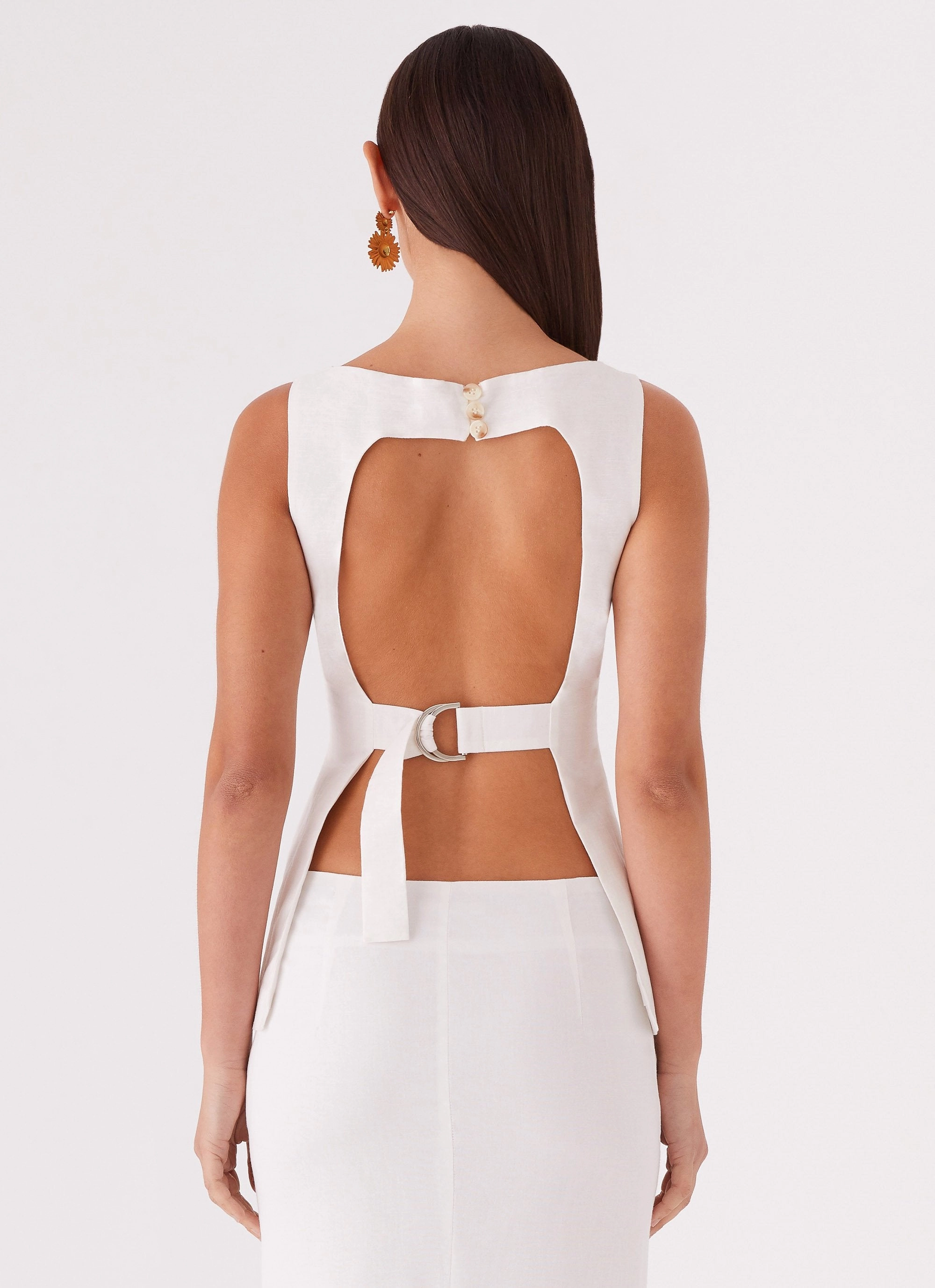 Mooney Linen Top - White Reflective accents Breathable Design