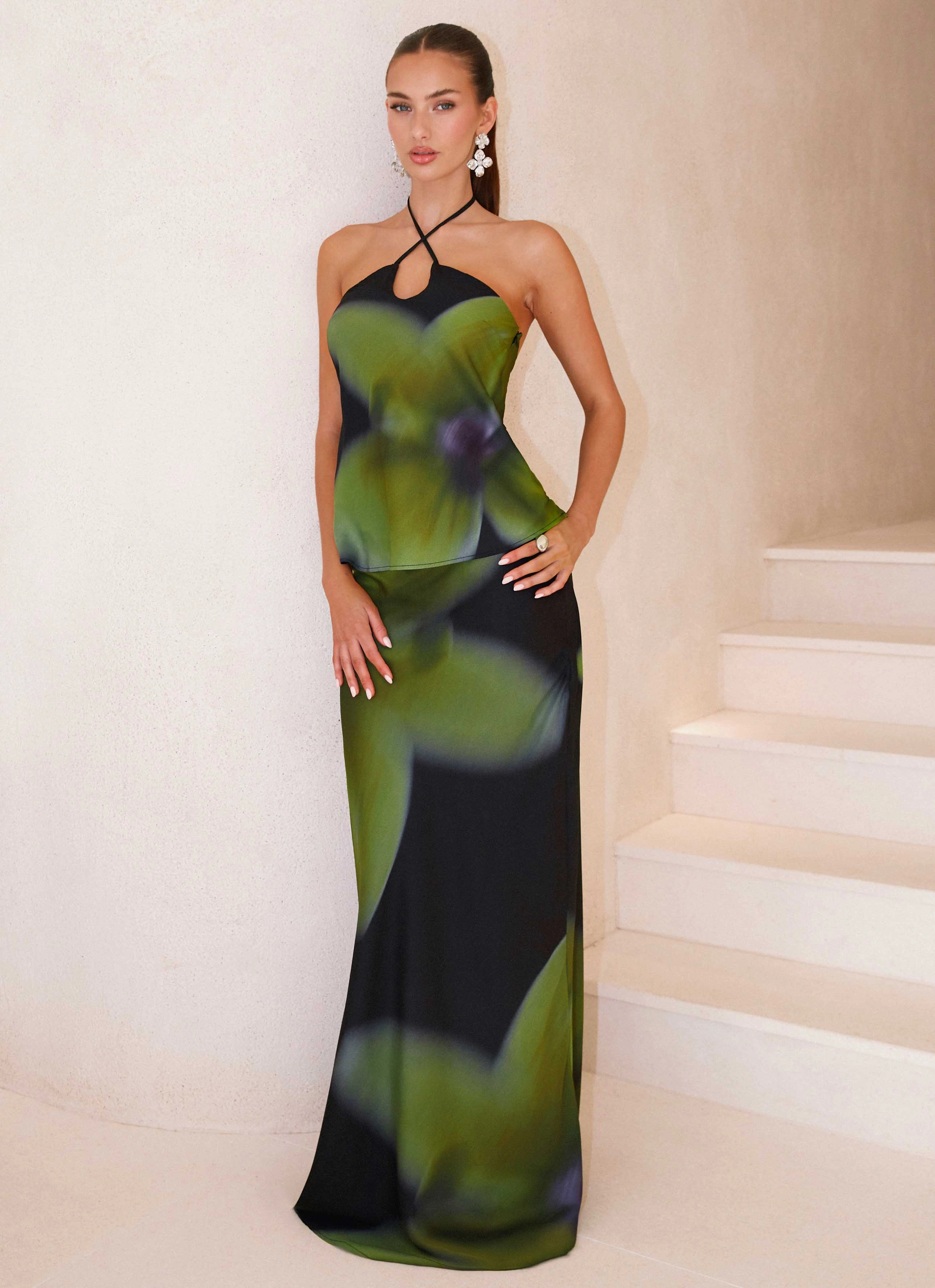 Slim Silhouette Rosetta Maxi Skirt - Lime Flower