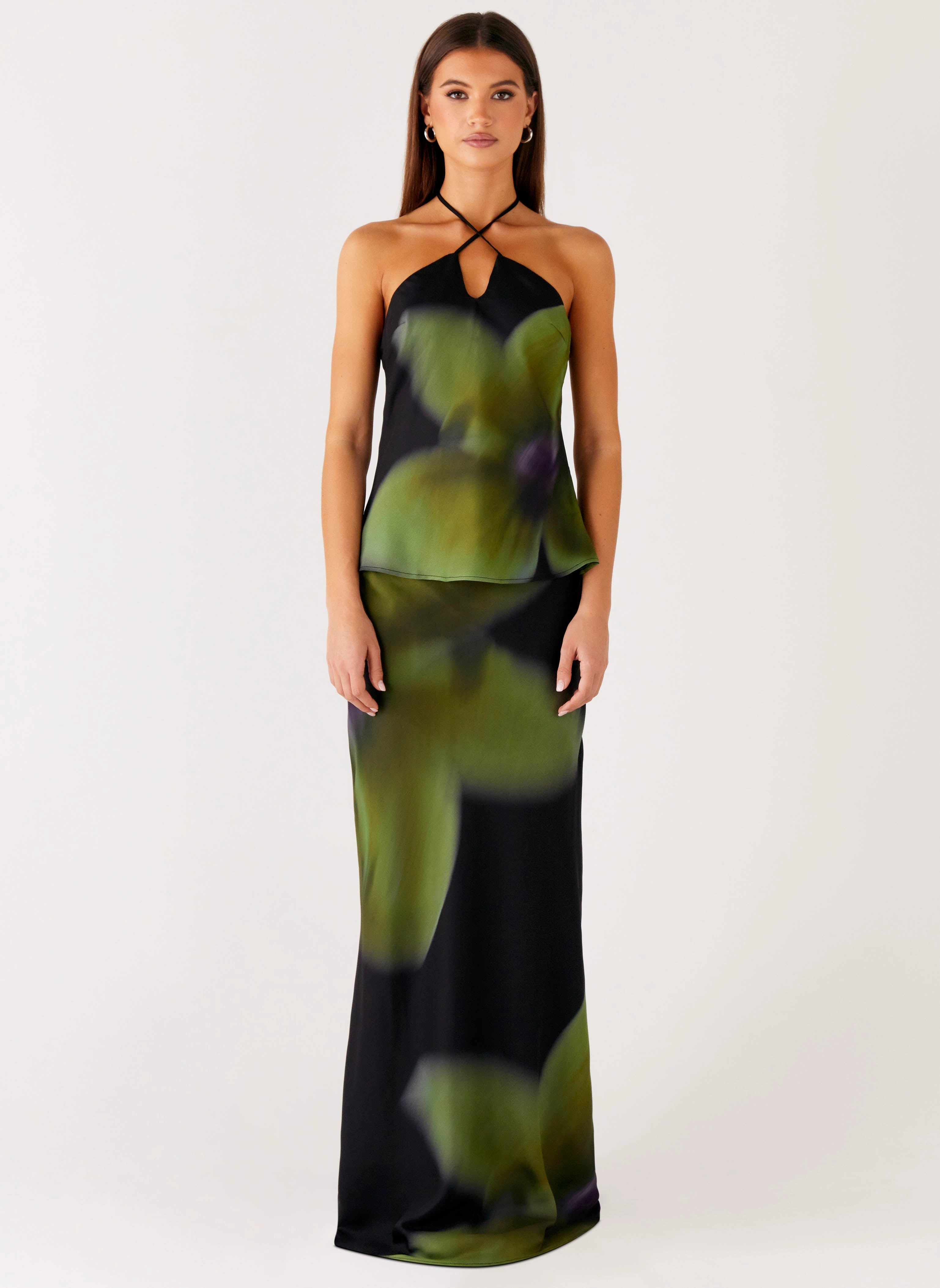 Rosetta Maxi Skirt - Lime Flower Perfect Fit Wear Slim Waist