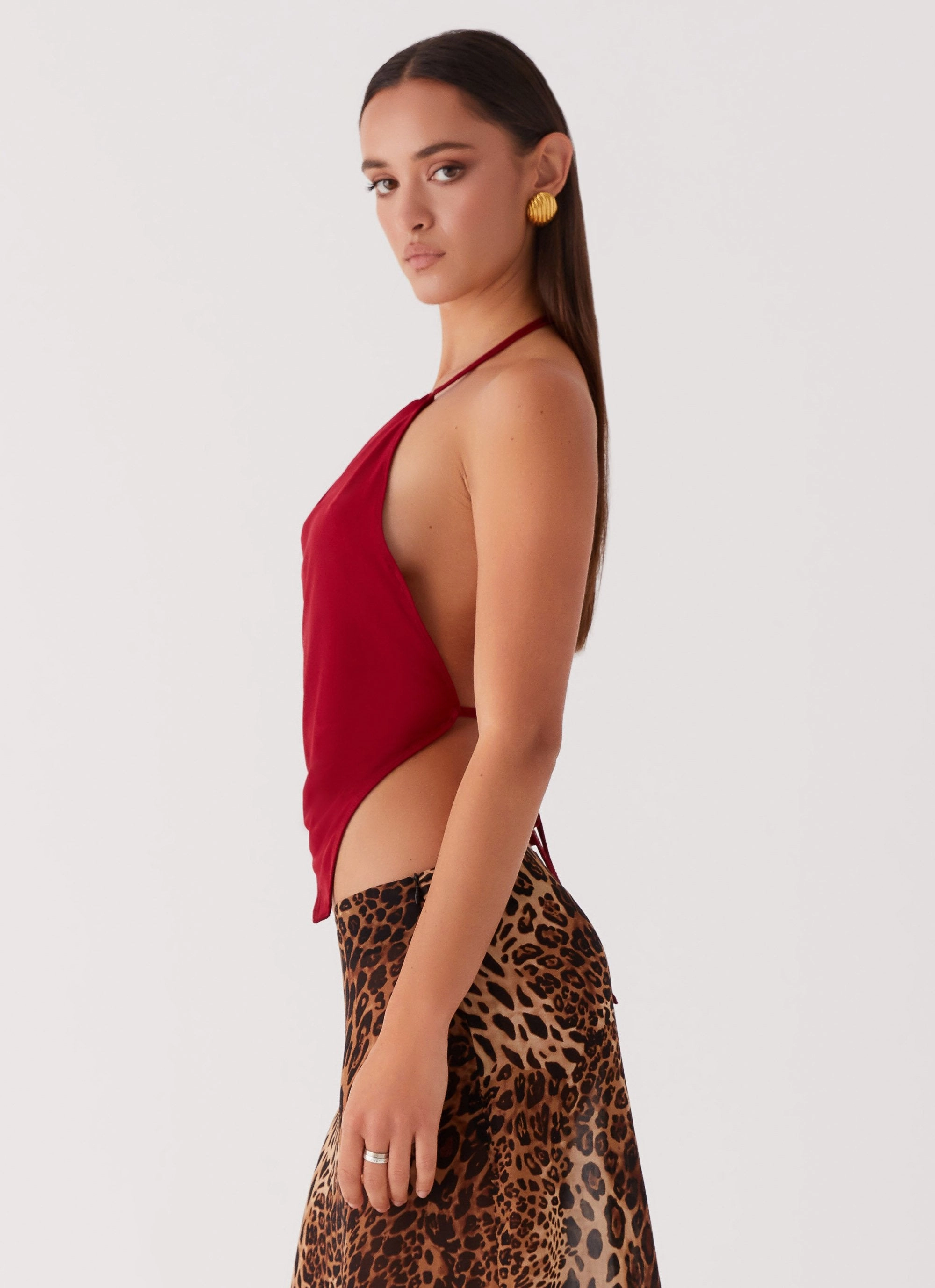 Caley Lee Asymmetric Top - Red Flatlock Seam