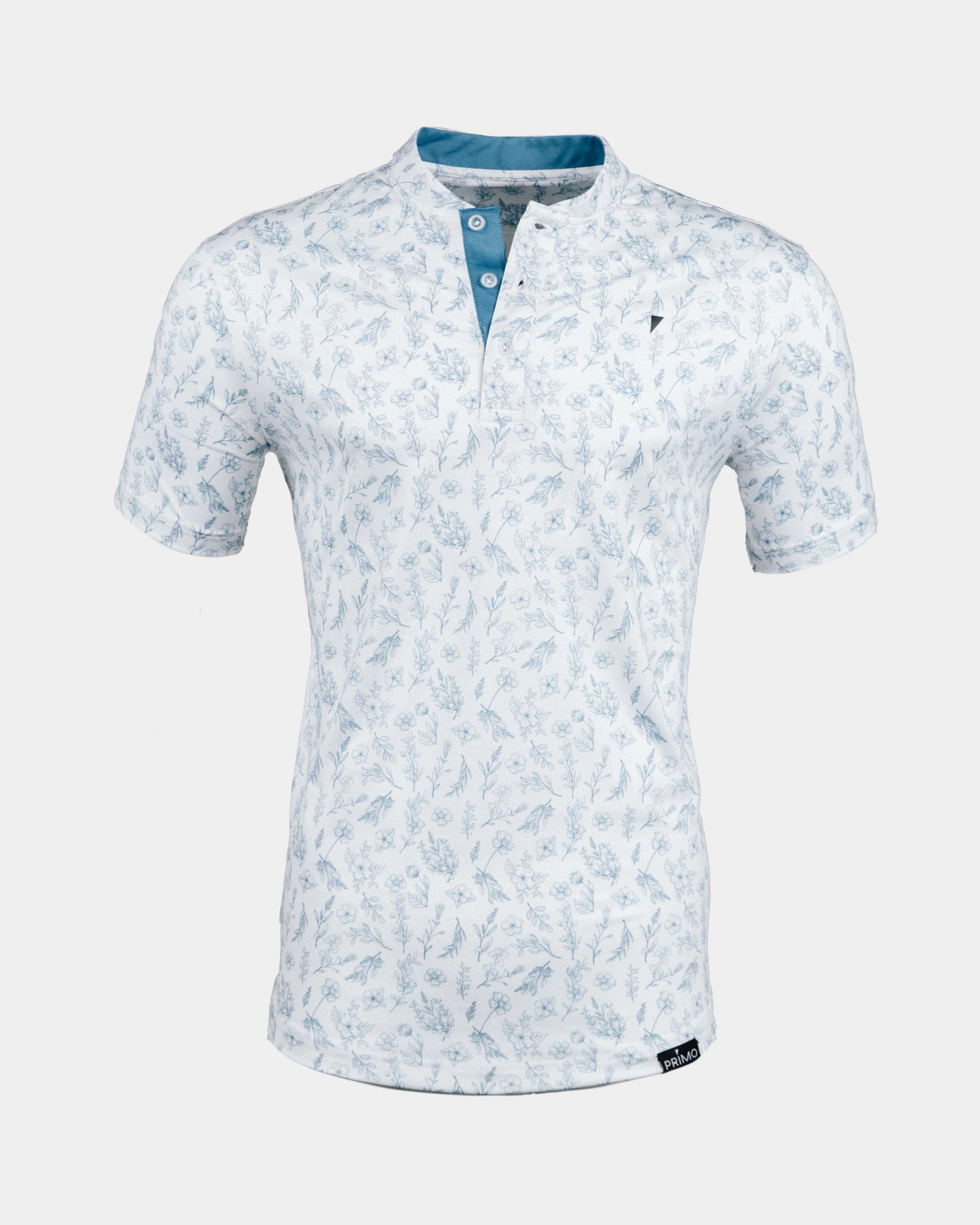 Mesh Panel Details RibbedTrim Slate Floral Blade Polo