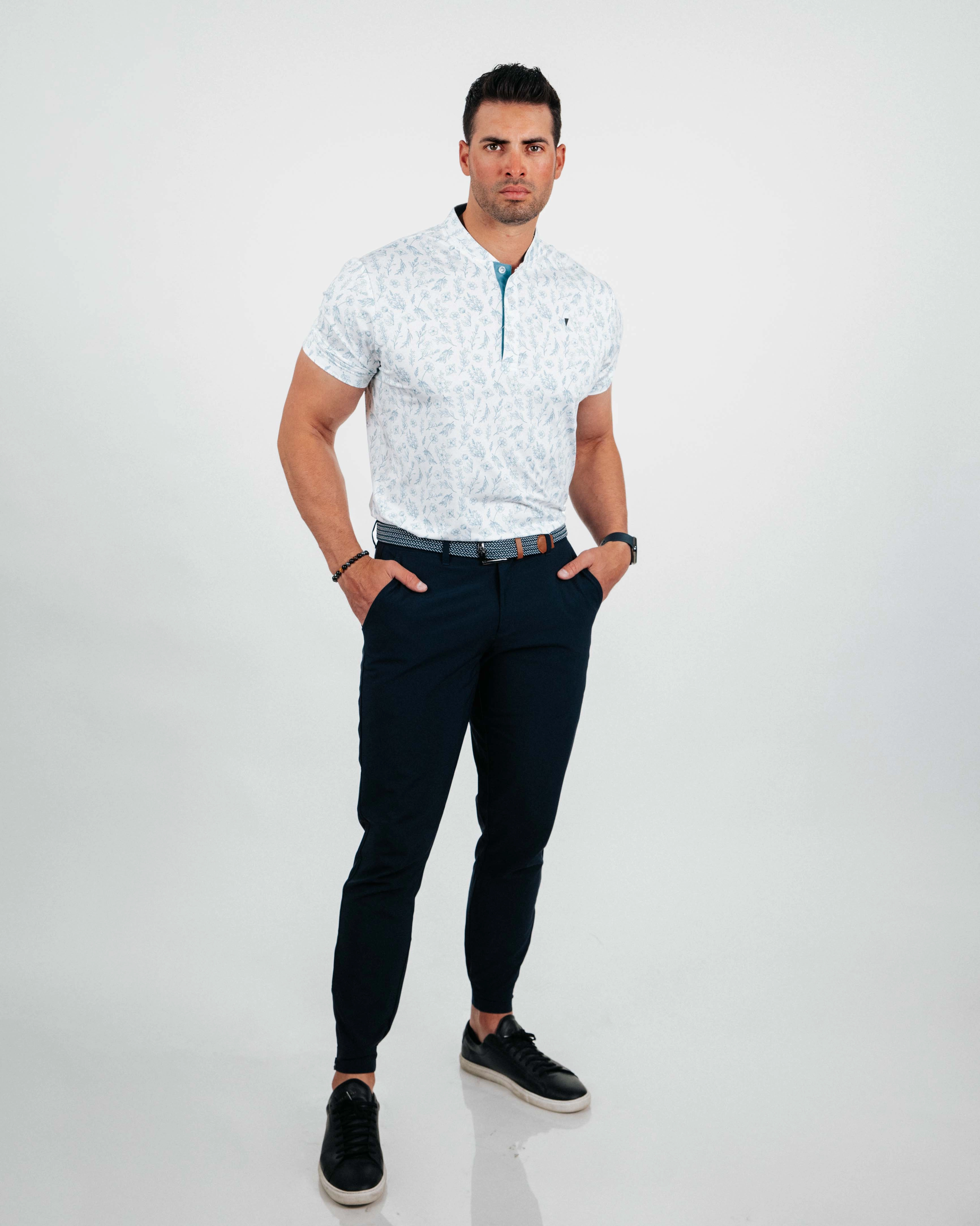 Tailored Silhouette NonIrritatingStitching Slate Floral Blade Polo