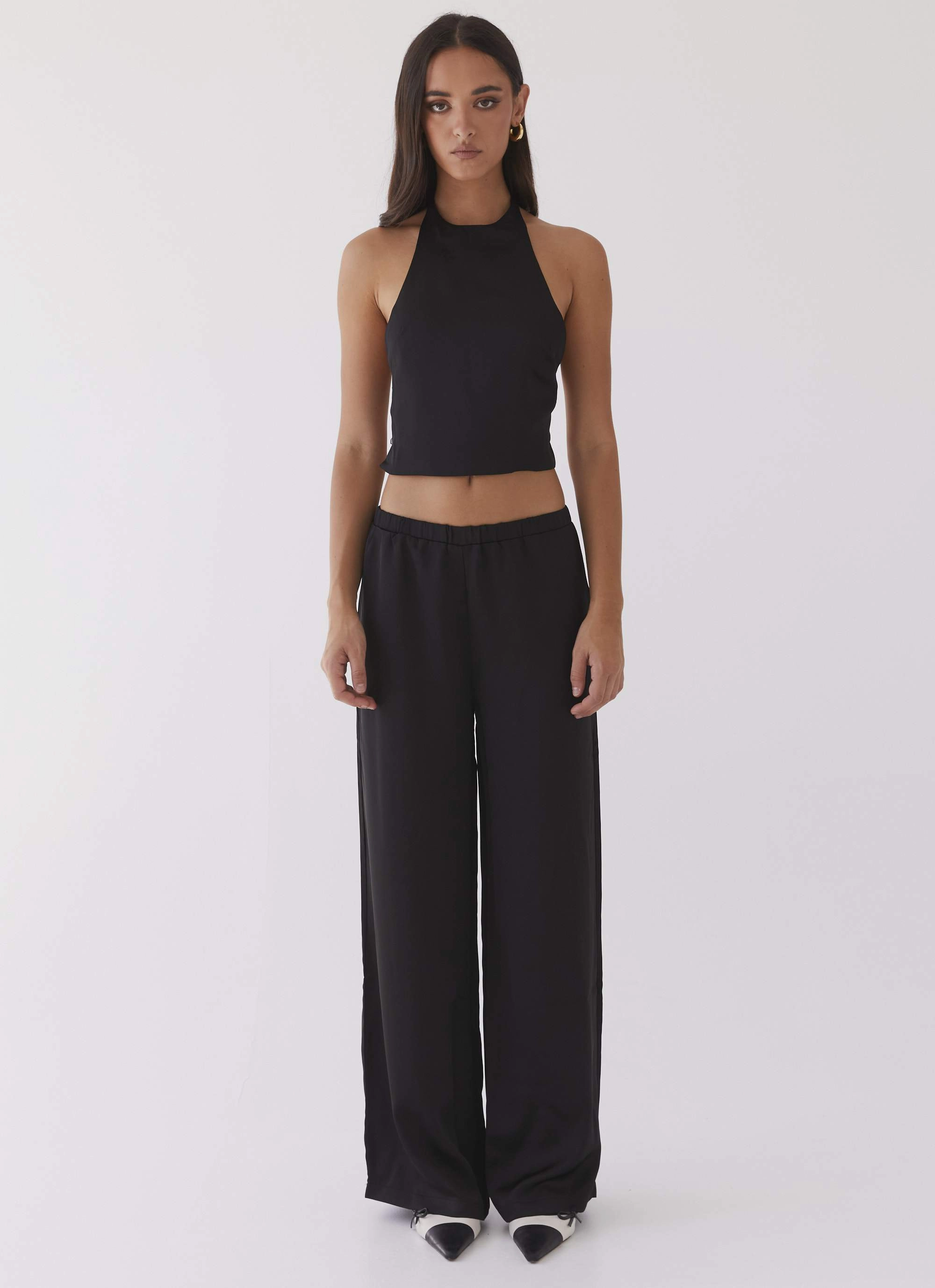RollUpSleeves Bree Satin Halterneck Top - Black