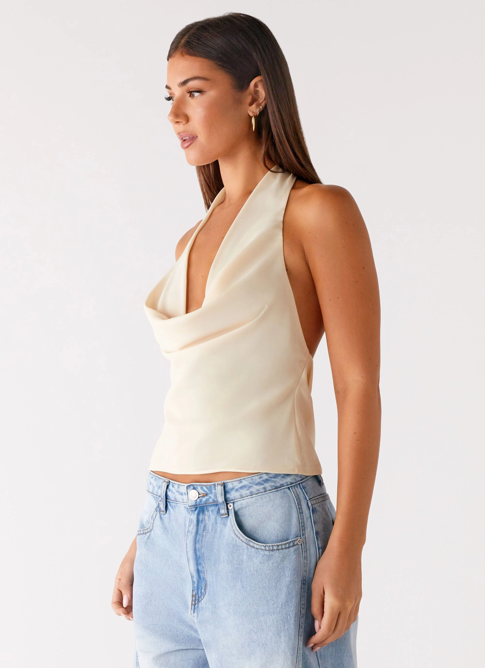 Charli Cowl Top - Lemon Cozy Wear Convertible Neckline