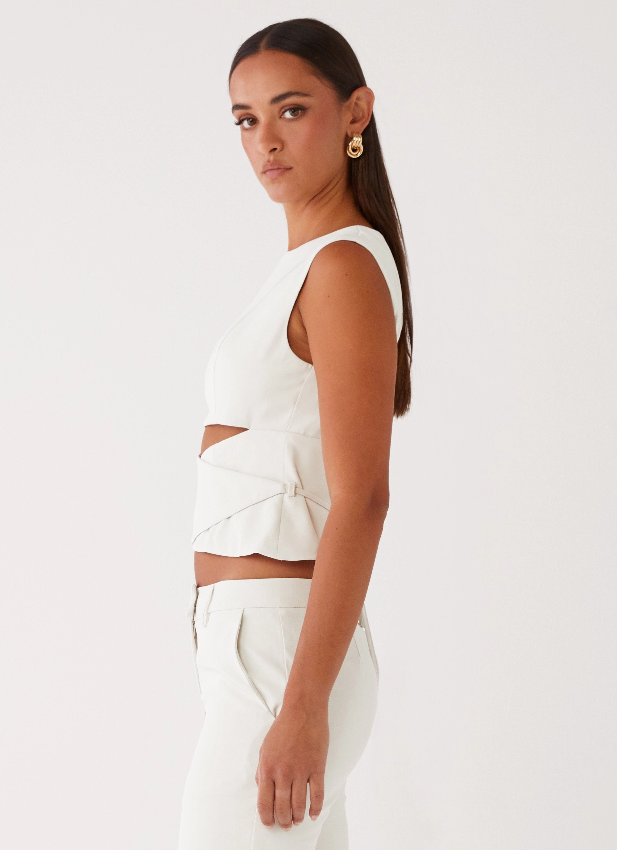Microfiber Material Cyra Wrap Top - Ivory