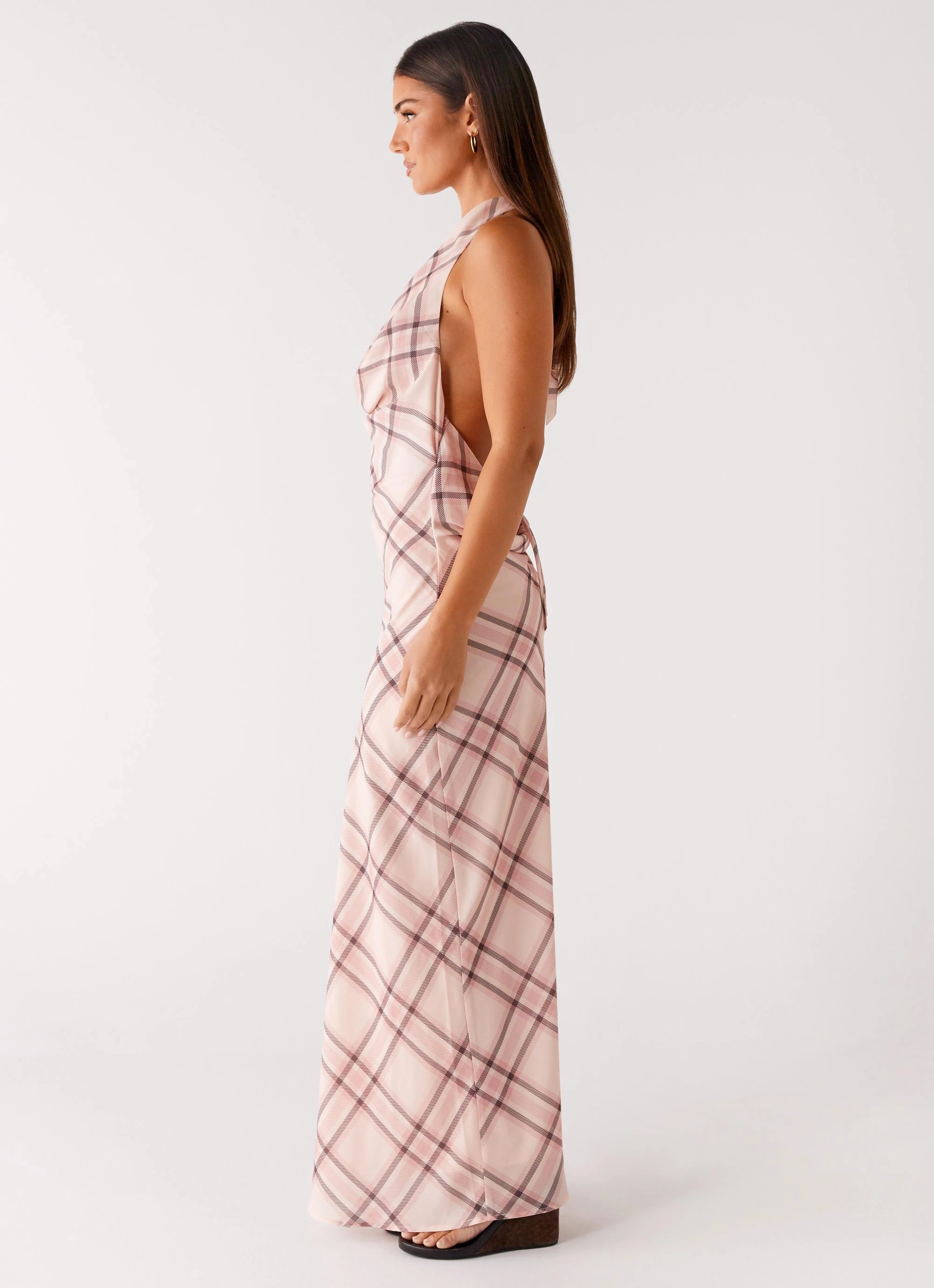 Muse Maxi Dress - Pink Check Tall Fit Neutral-Shade