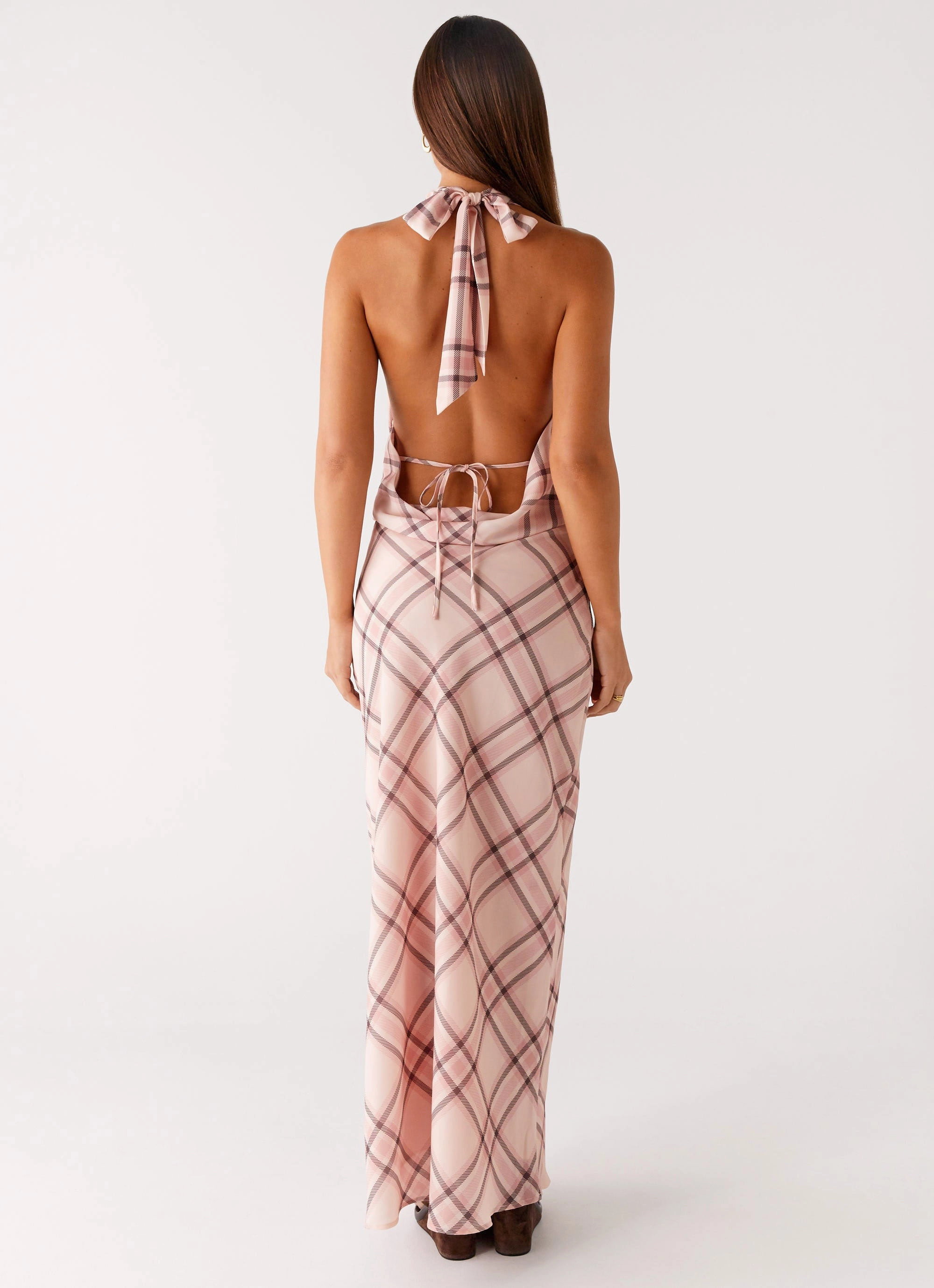 Muse Maxi Dress - Pink Check Drawstring-Closure