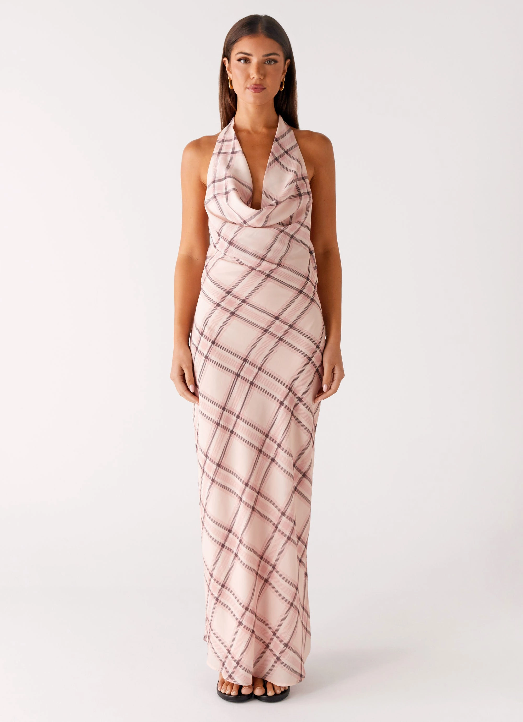 Work Look Hidden Zipper Muse Maxi Dress - Pink Check