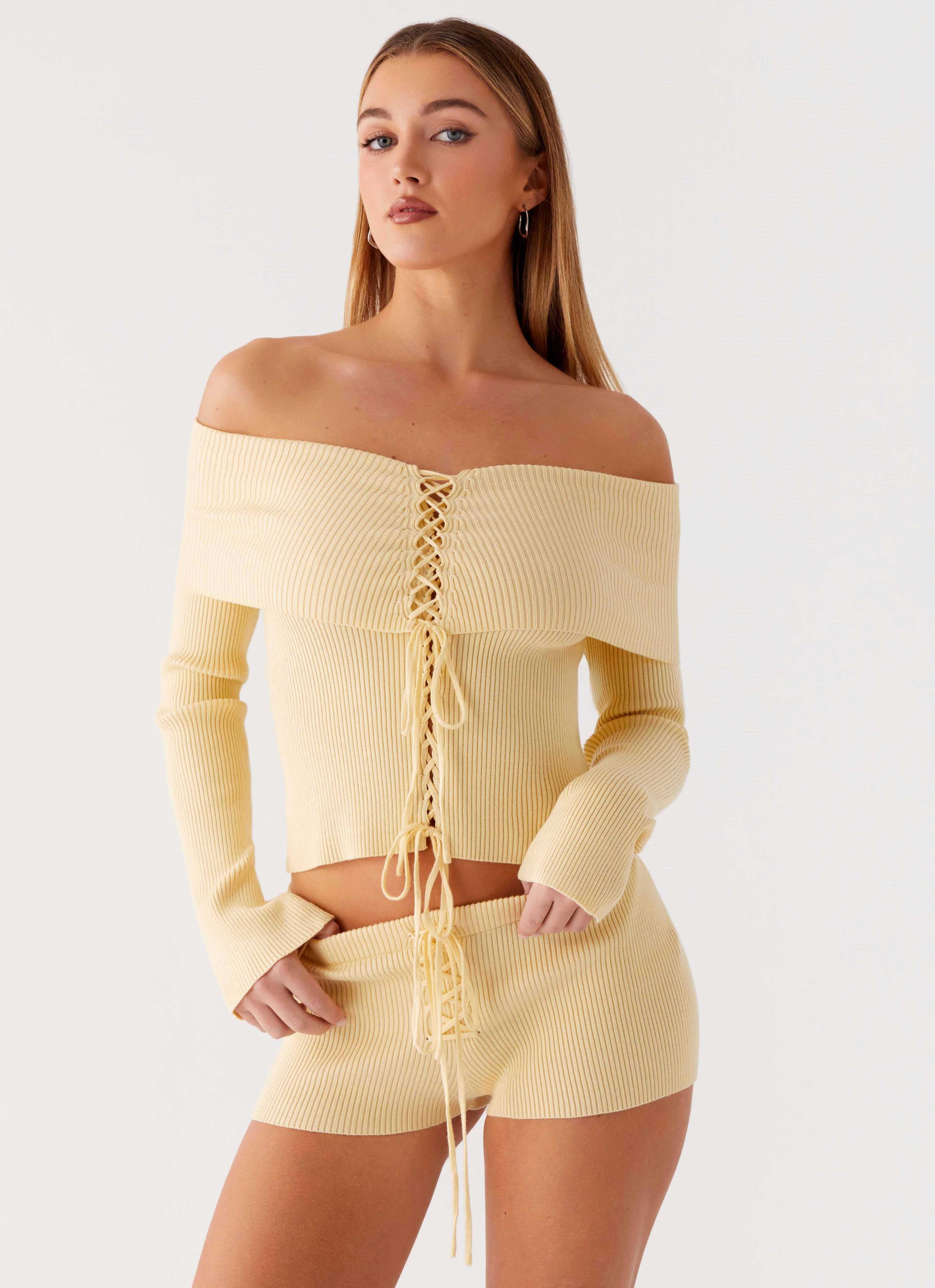 Muted Muse Knit Mini Short - Yellow TearResistantMaterial